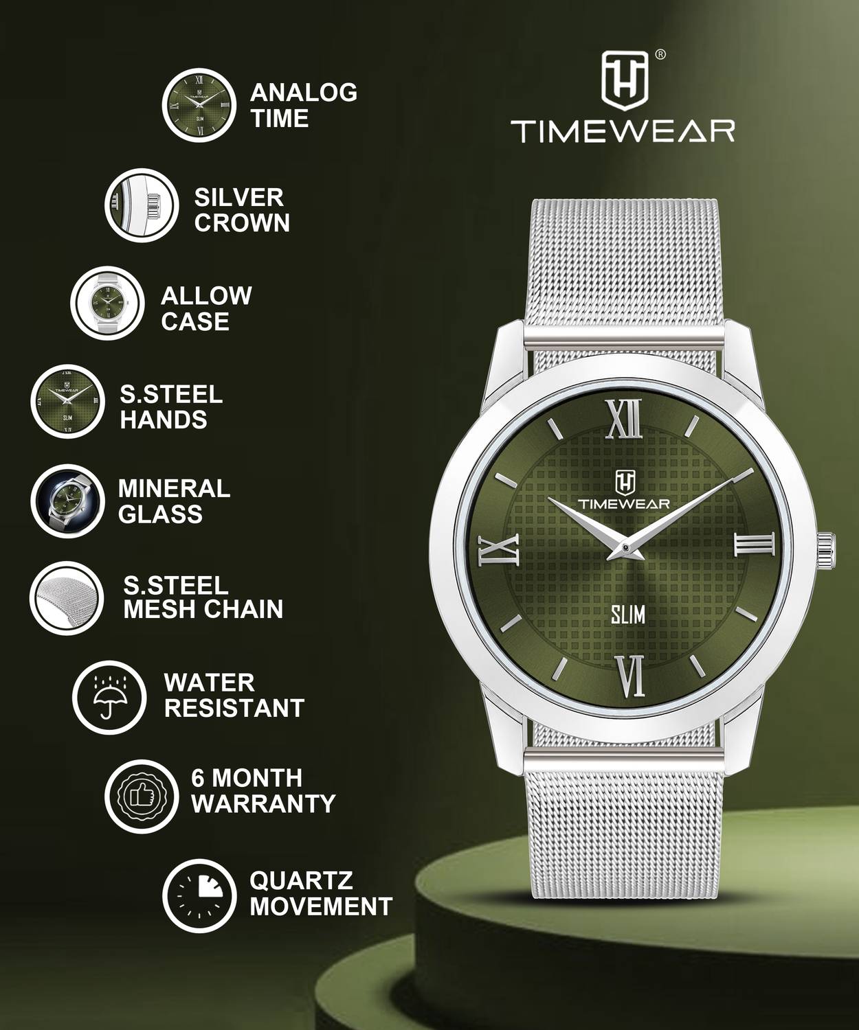 TIMEWEAR Analog Slim Two Hands, Roman Dial, Stainless Steel Chain Analog Watch - For Men 357GDTG - Image 4