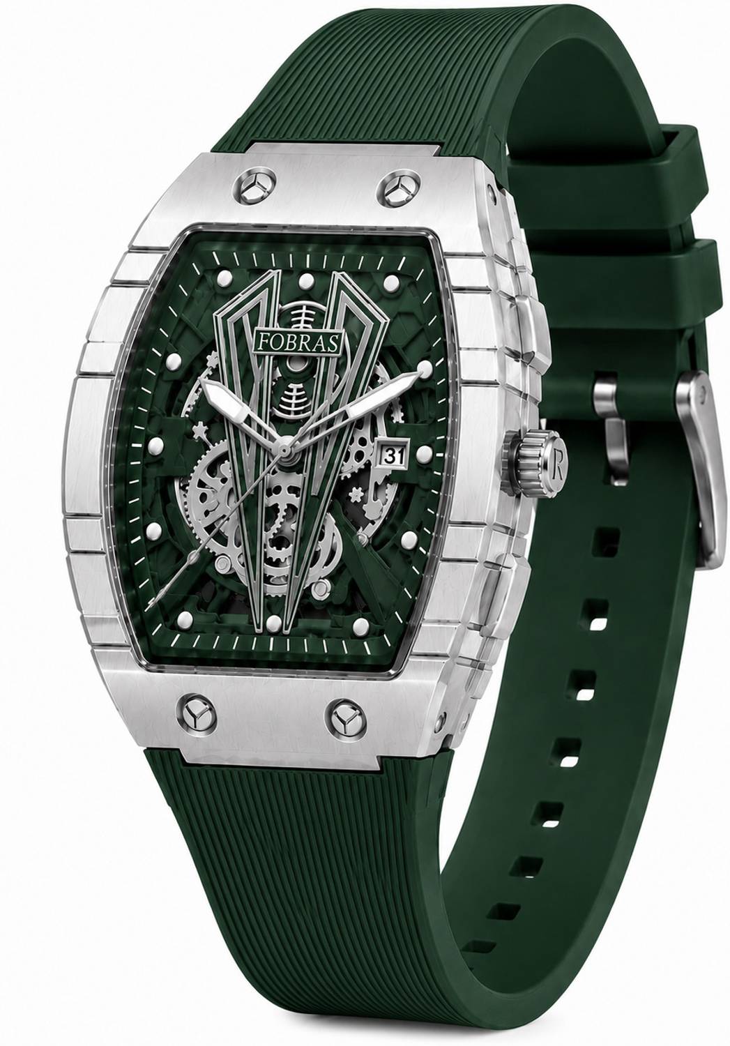 K&K Premium Skeleton Silver Tonneau Watch for Men - Image 1