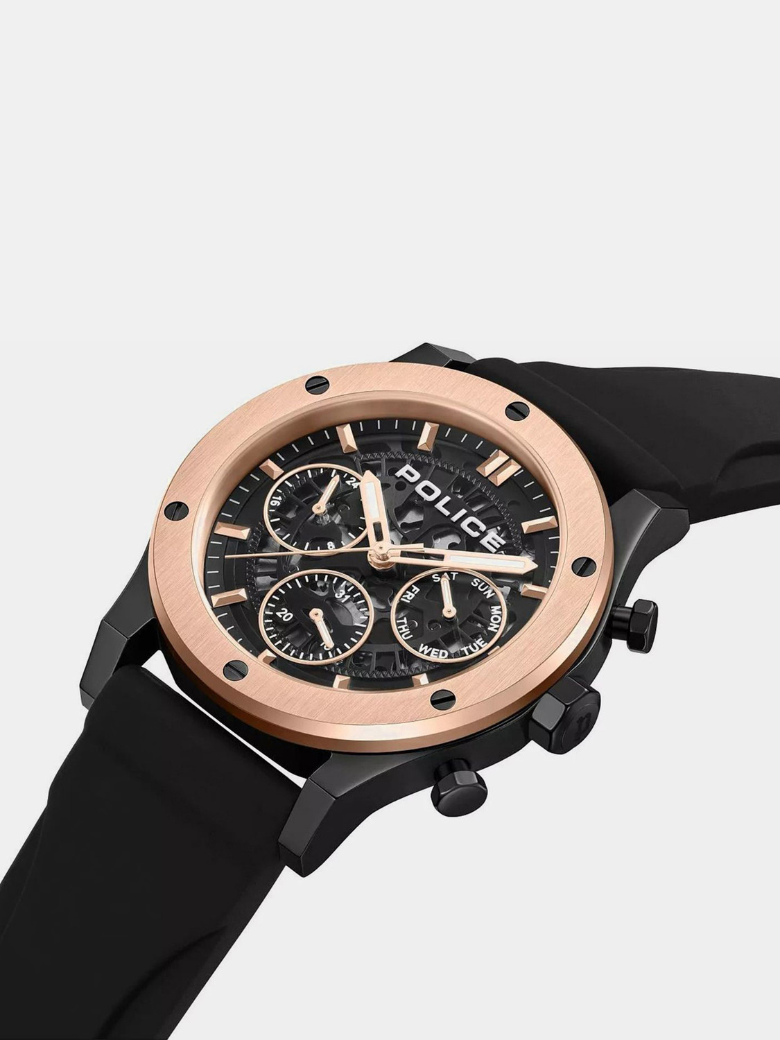 Image of Police Knotty Skeleton Round Dial Silicon Strap Multifunction Watch for Men Analog Watch - For Men