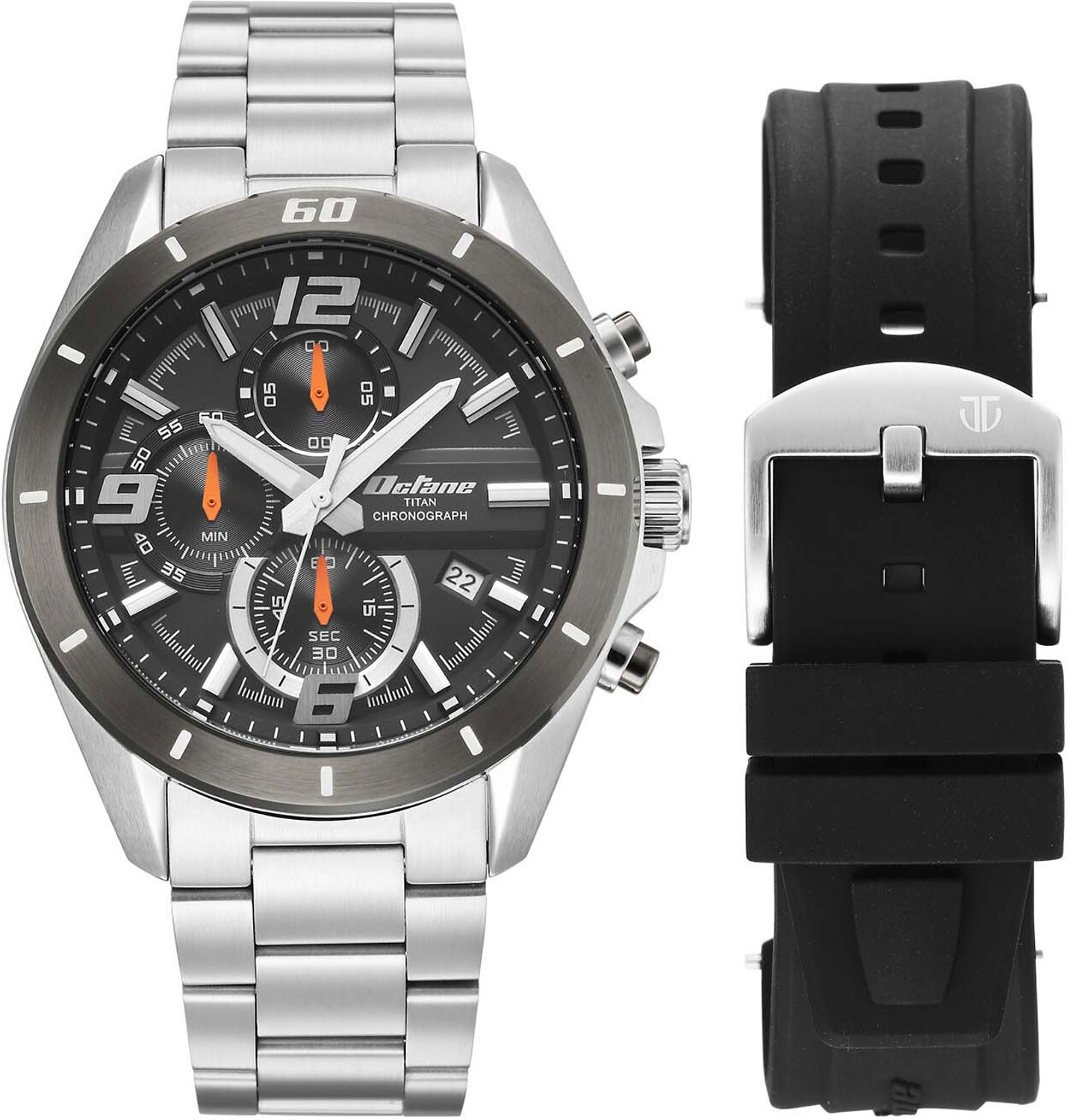Image of Titan Octane Velocity Octane Velocity P3H + Chrono Black Dial Silver Stainless Steel Strap Analog Watch - For Men
