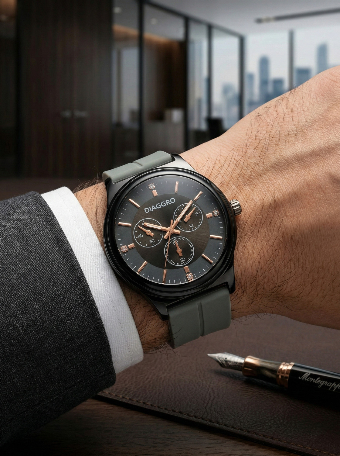 Image of Diaggro 6054GR Silicone Strap Black Analog Watch For Men Analog Watch - For Men