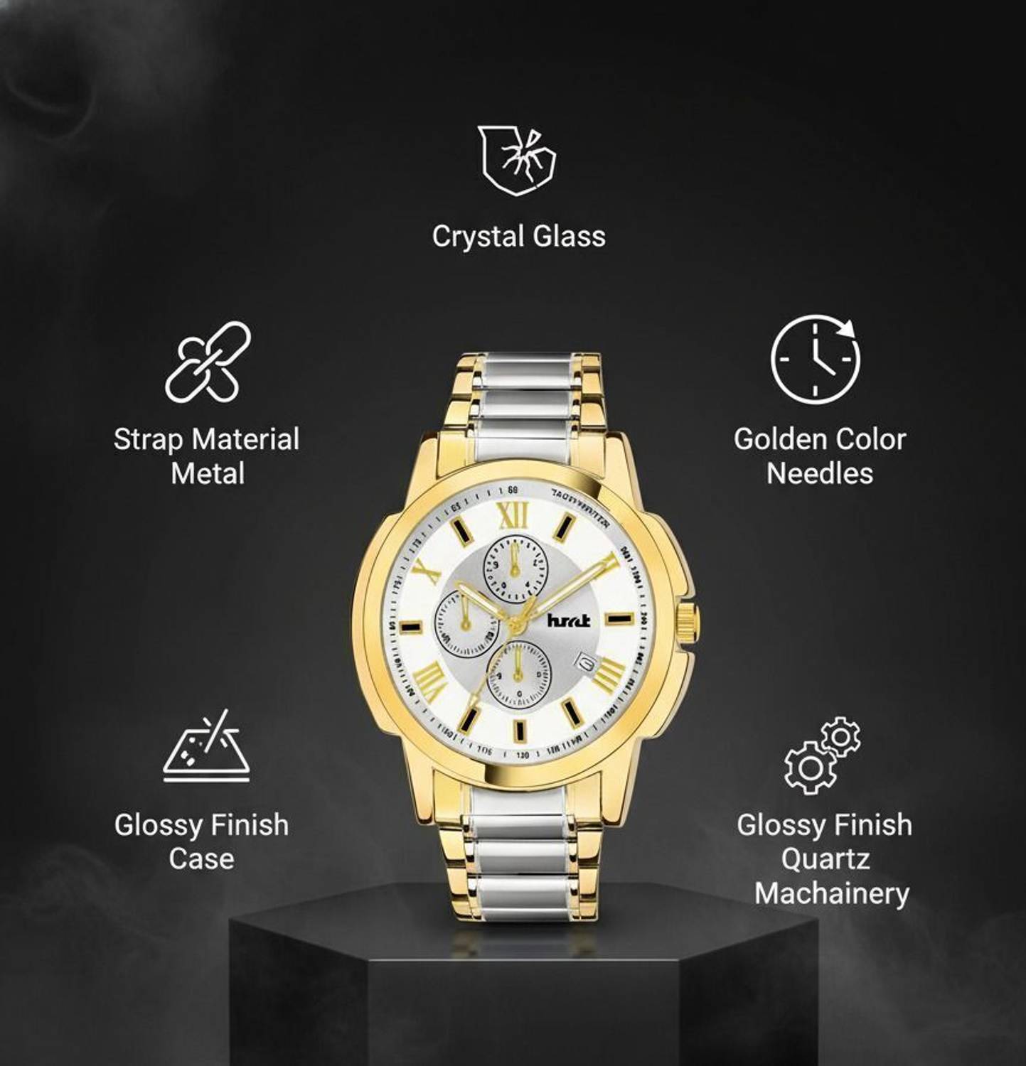 Hmrt Silver Plated Dial Gold Two Tone Chain Watch - Men - Image 2