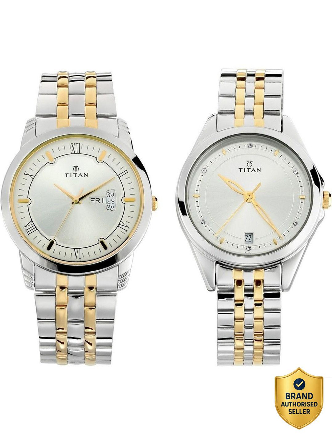 Titan Titan Bandhan Silver Dial Silver & Gold Stainless Steel Strap Couple Analog Watch  - For Couple