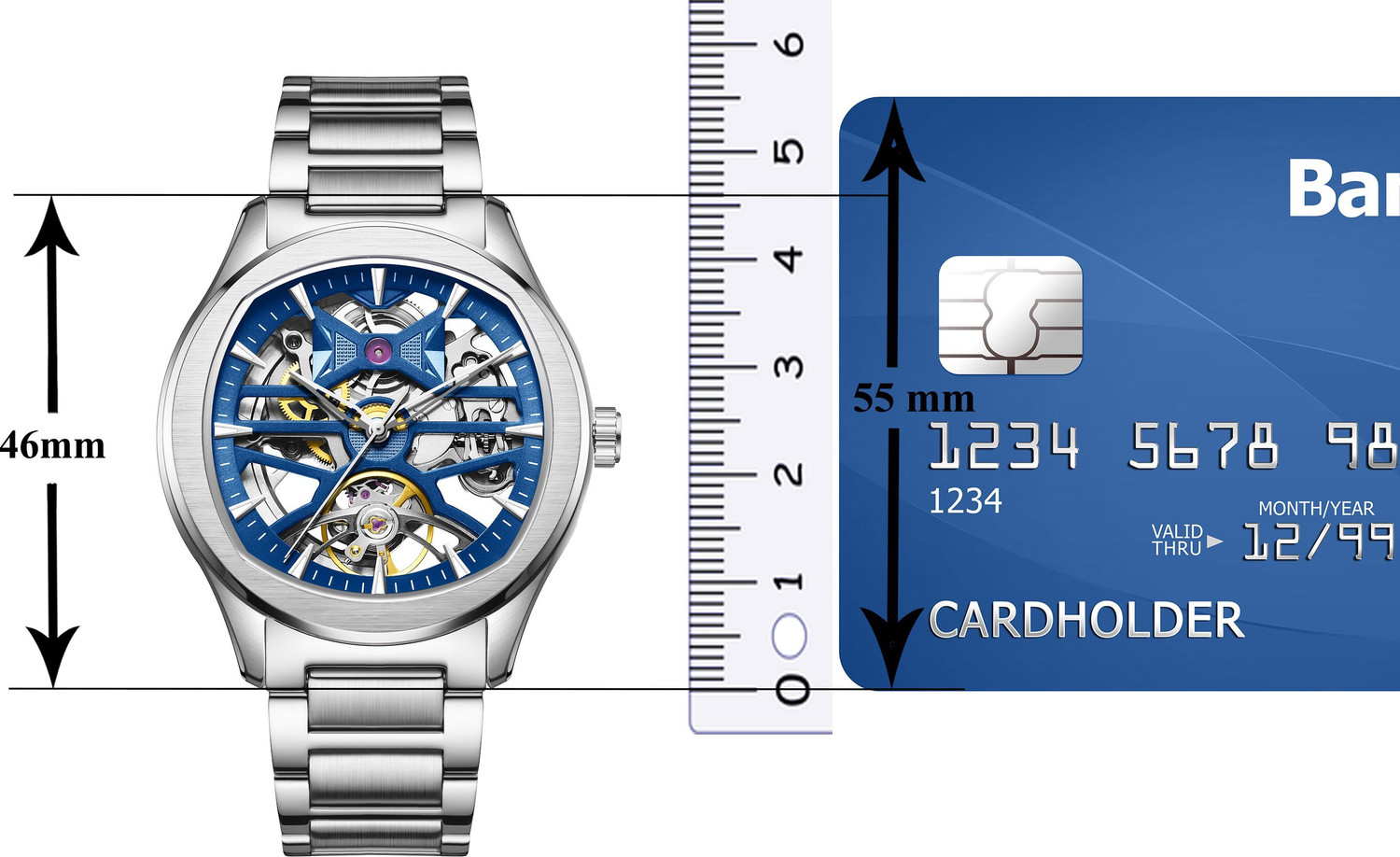 Image of Alix AL2924S Blue Skeleton Dial With Silver Stainless Steel Strap Analog Watch - For Men