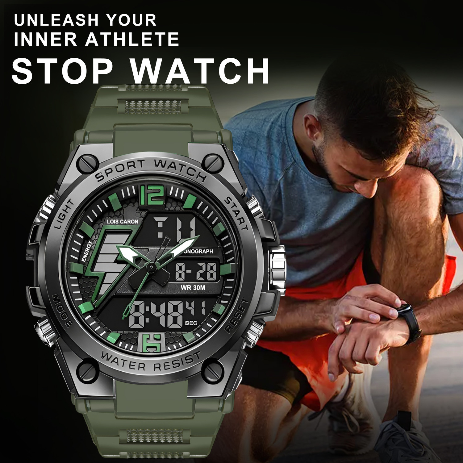 Image of LOIS CARON Analog Digital Watch for Men | Multifunction Stopwatch Dual Display Wrist Watch Analog-Digital Watch - For Men