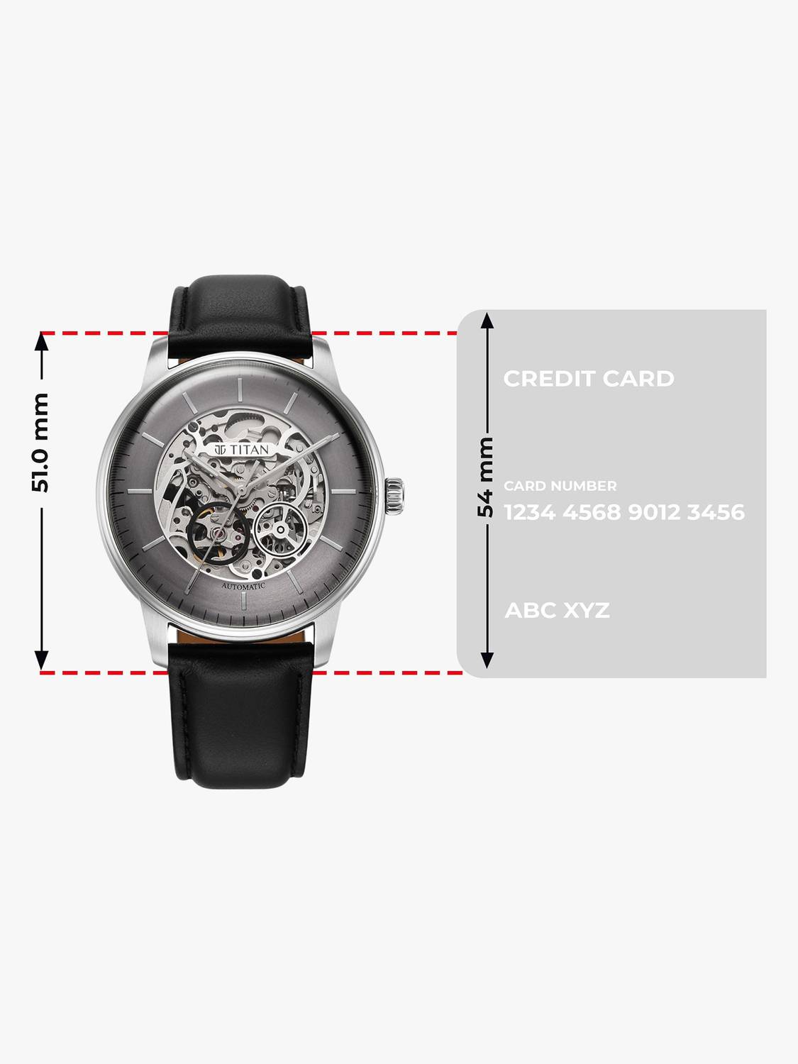 Titan Mechanical Automatic Grey Dial Black Leather Strap Watch - Image 4