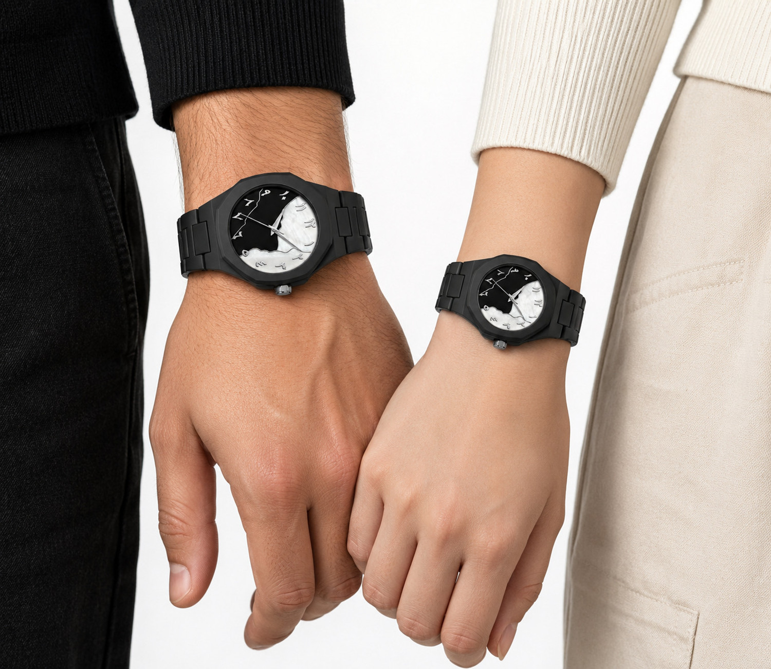 Image of K&K Arabic Aura Marble Design Couple Watch Arabic Aura Marble Designing Couple Analog Watch - For Men & Women