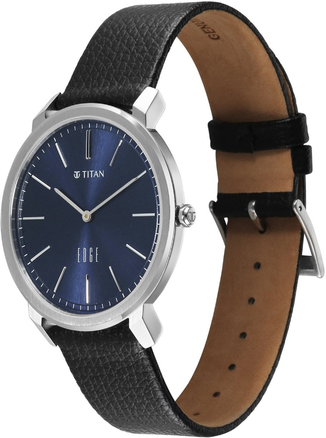 Image of Titan Edge Meister 2 Hands Blue Dial Genuine Crumpy Soft Leather Strap Analog Watch - For Men 10065SL02