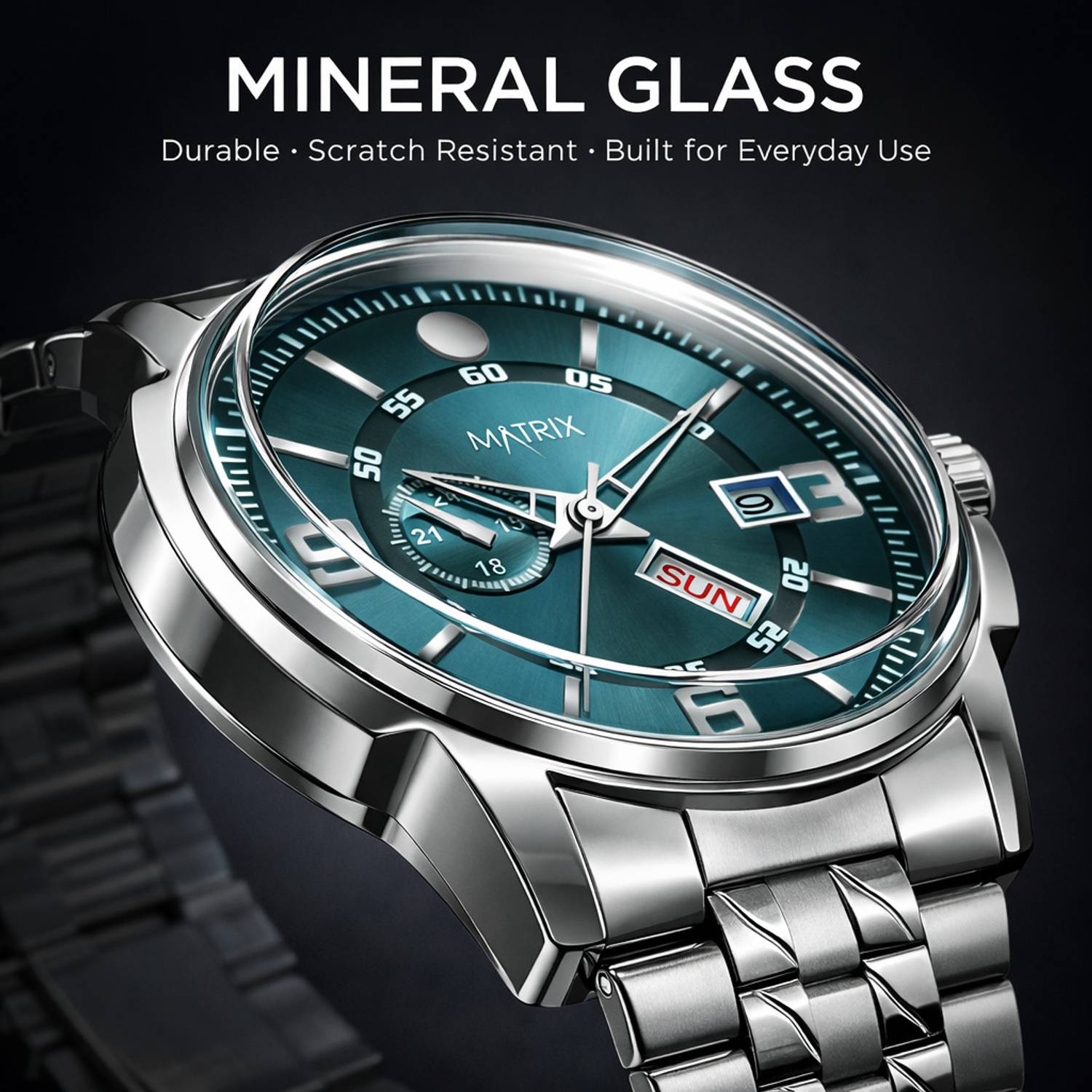 Matrix DD-114-GR Green Day & Date Steel Analog Watch - Image 3