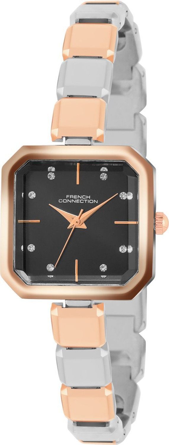 Image of French Connection Rhinestone Black Sunray Dial | Women's Rose Gold Analog Watch Analog Watch - For Women