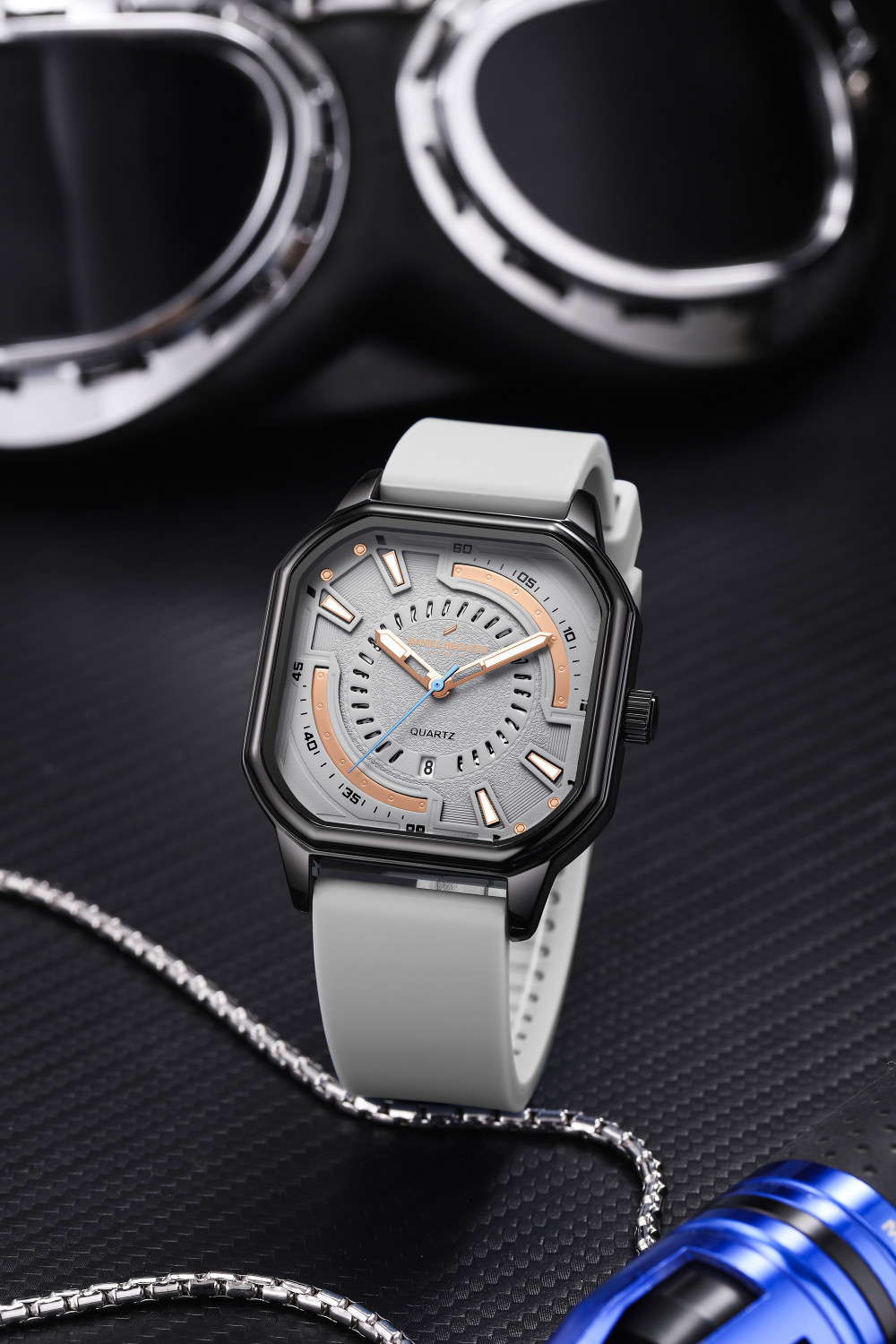 Image of DANIEL HECHTER Model DHM1003 Paris Rivoli Collection Modern with Octagon Dial and Silicon Band Analog Watch - For Men
