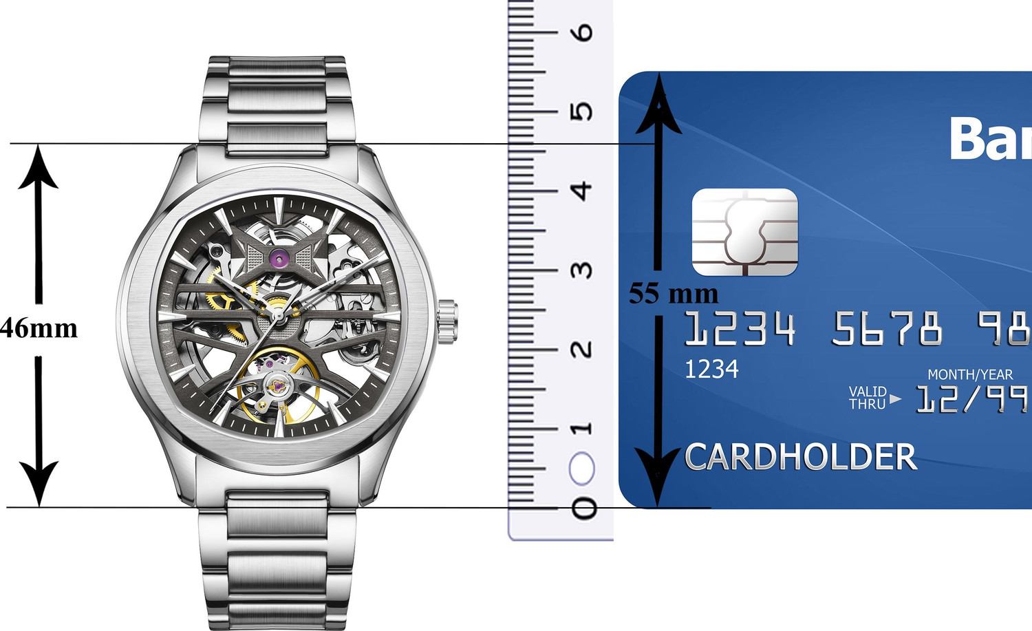 Image of Alix AL2924S Black Skeleton Dial With Silver Stainless Steel Strap Analog Watch - For Men