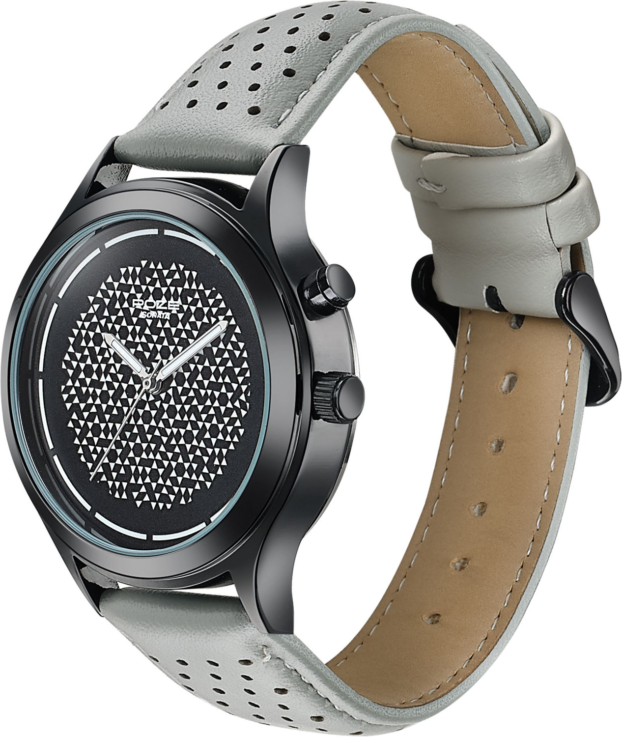 Image of SONATA Poze 8 Sonata Poze 8 EL Glow Watch Grey Dial Grey PU Leather Strap Analog Watch - For Men