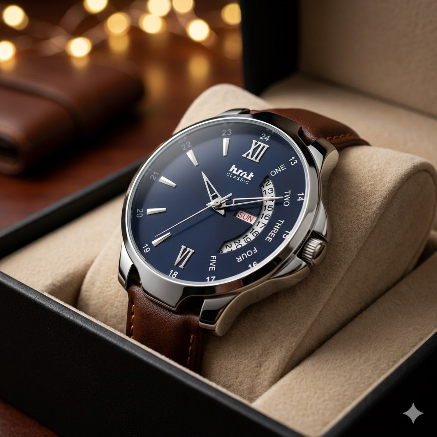 Image of HMT DLX H-2973SL01 DD Blue Brown Strap Premium Analog Watch - For Men