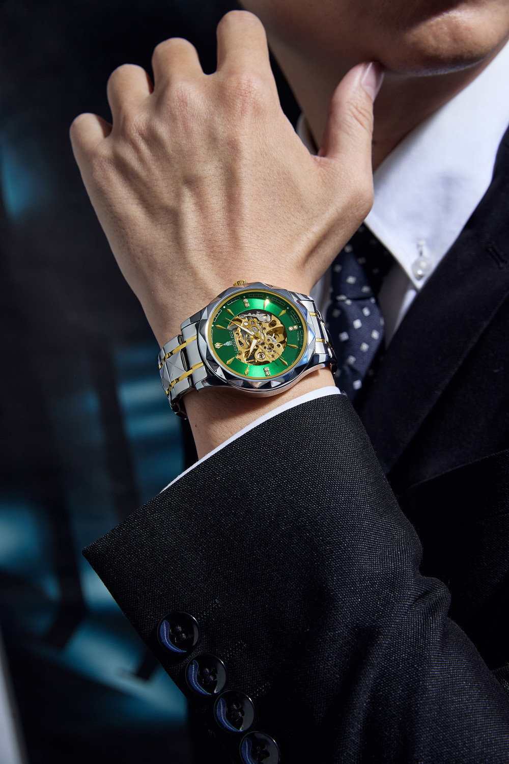 Image of London Fog Berkeley Collection Automatic Mechanical Skeleton Two-Tone Silver & Gold Strap Analog Watch - For Men LFM10025-33