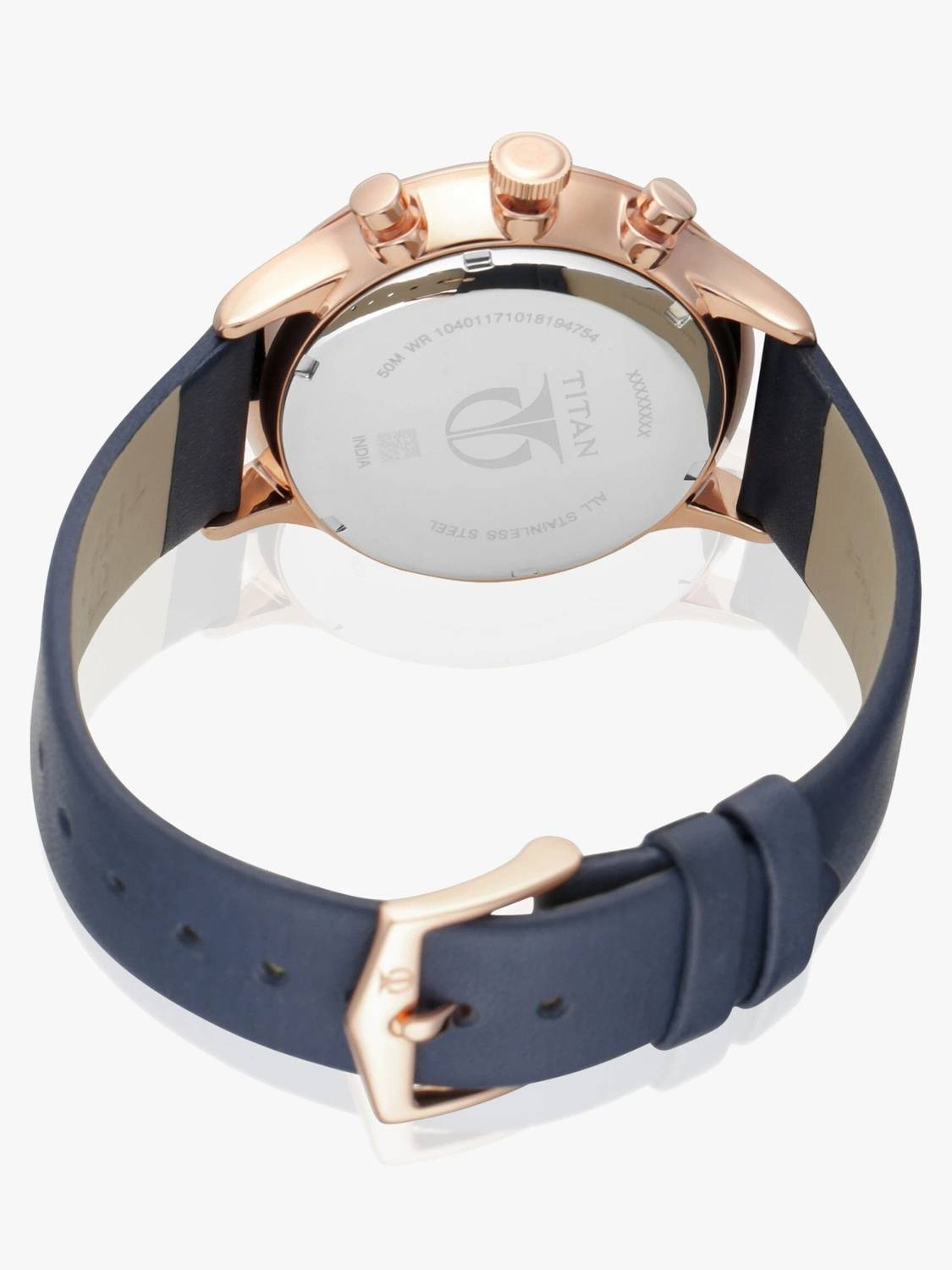 Titan On Trend Multifunction Midnight Blue Dial Leather Strap Watch - Image 3