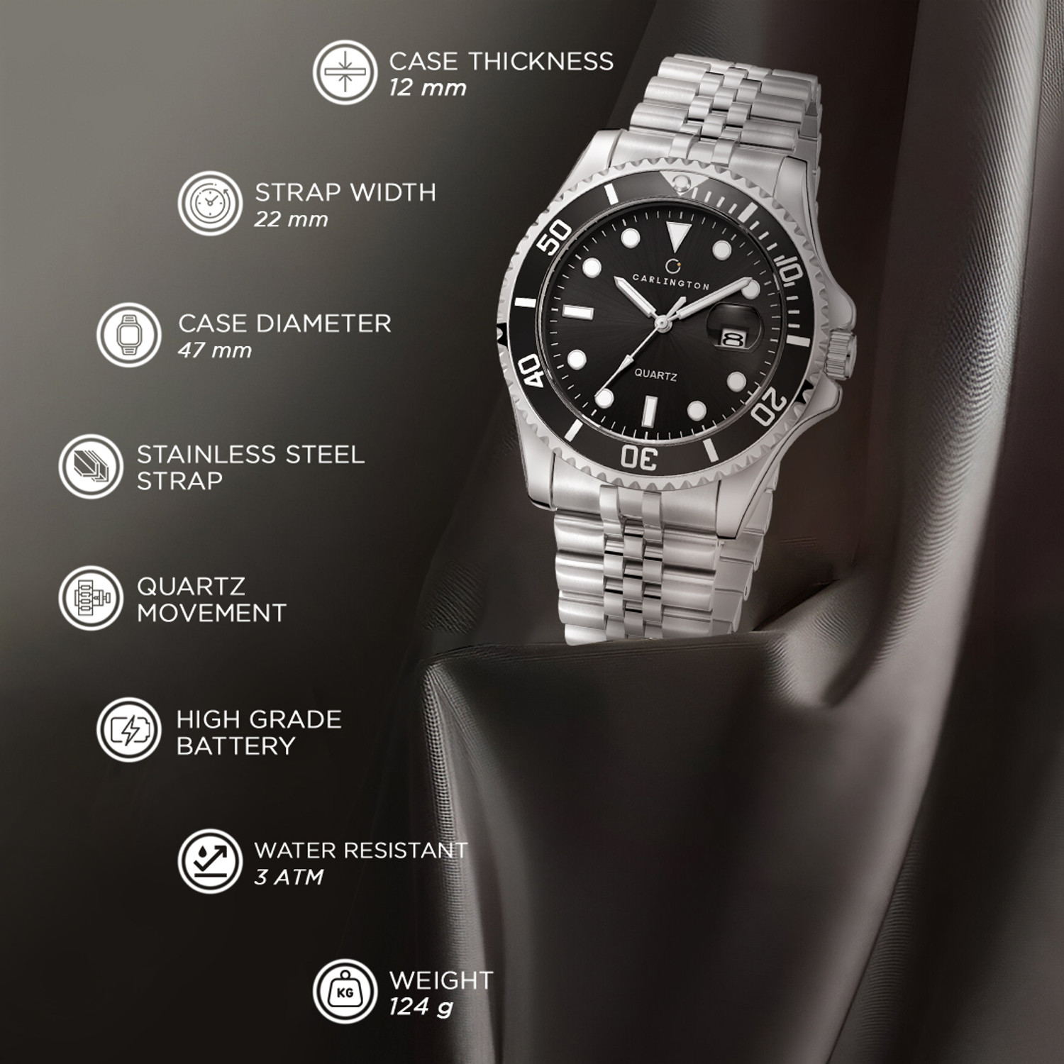 Image of Carlington CT 4030 Steel Black Analog Watch - For Men