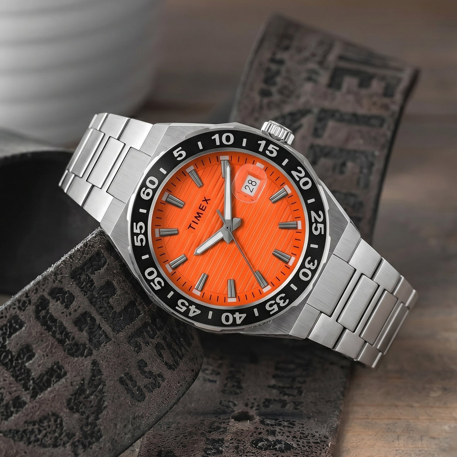 TIMEX Date Display with (Magnifier), Orange Dial Analog Watch  - For Men