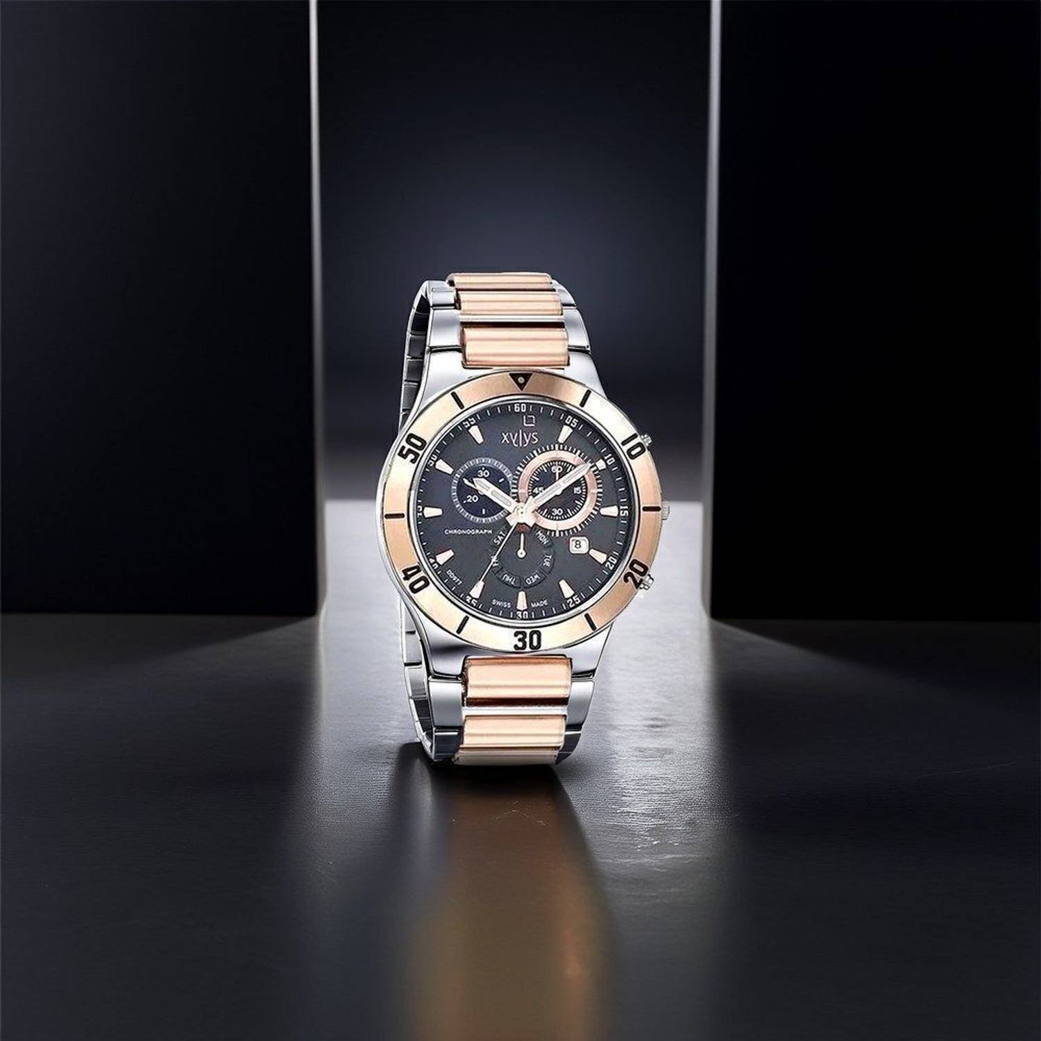 XYLYS Xylys SwiSS Chronograph Black Dial Silver & Rose Gold SS