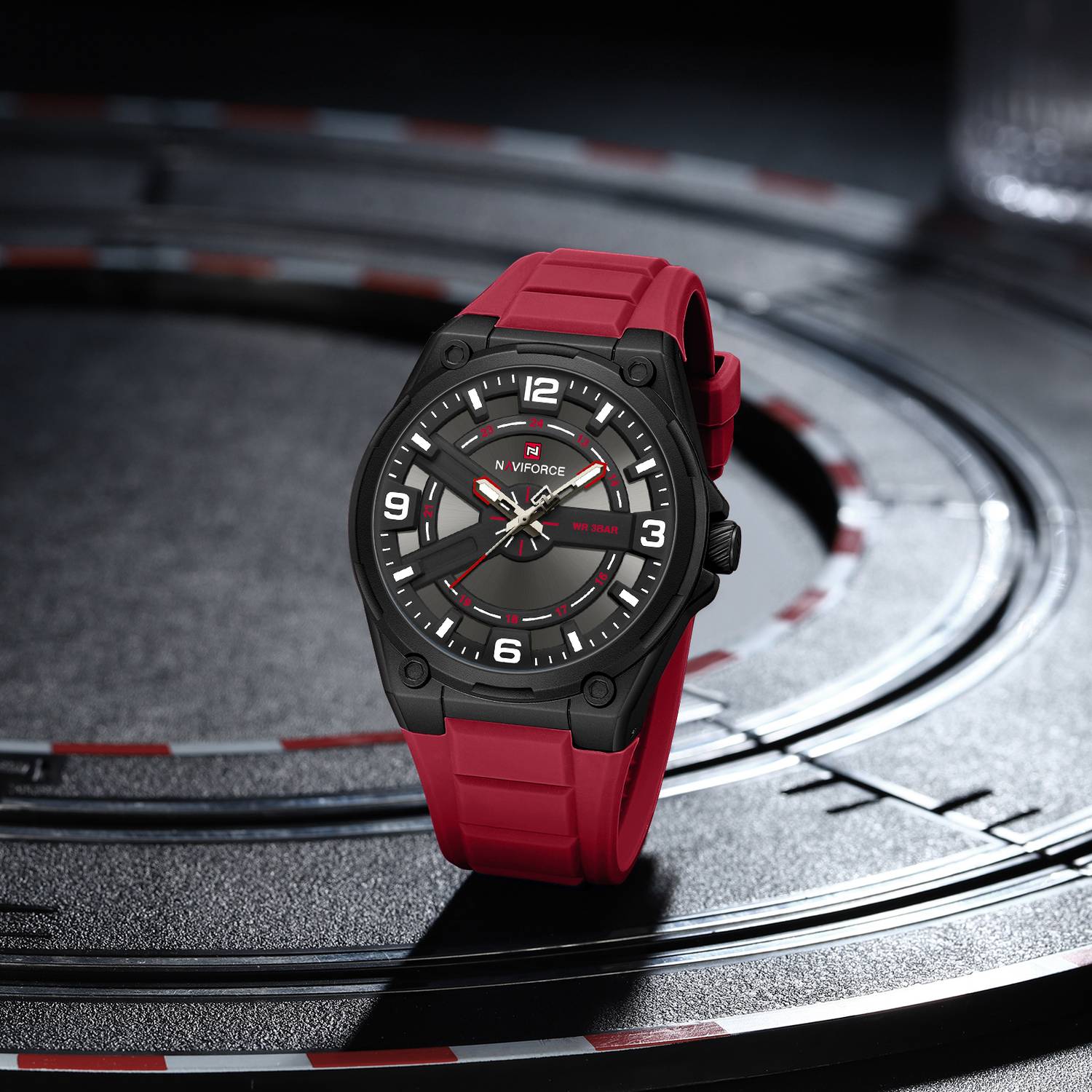 NAVIFORCE NF9260 Black Red Strap Analog Watch - Image 1