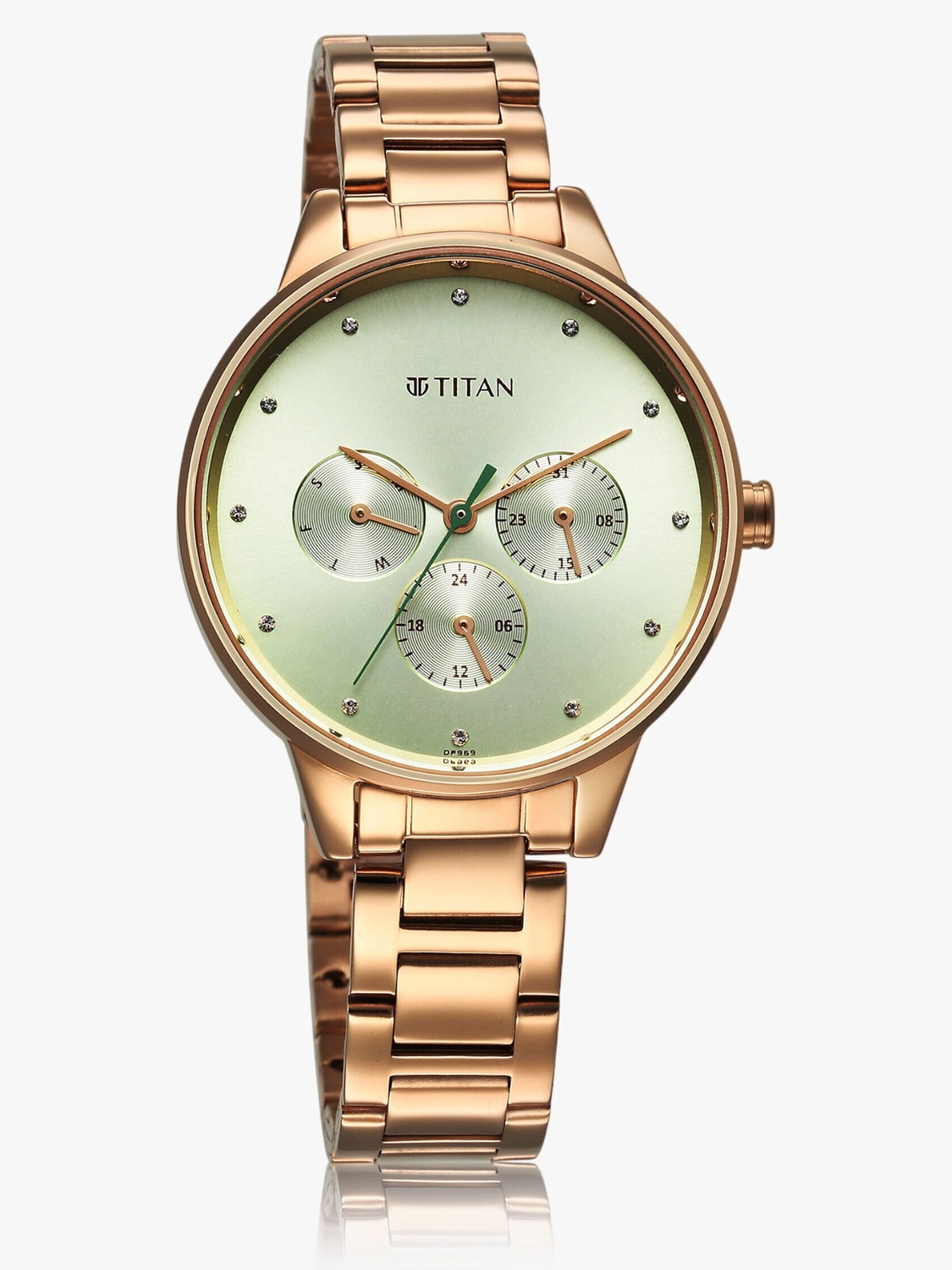 Image of Titan Purple Purple Razzle Dazzle Green Dial Stainless Steel Strap Analog Watch - For Women