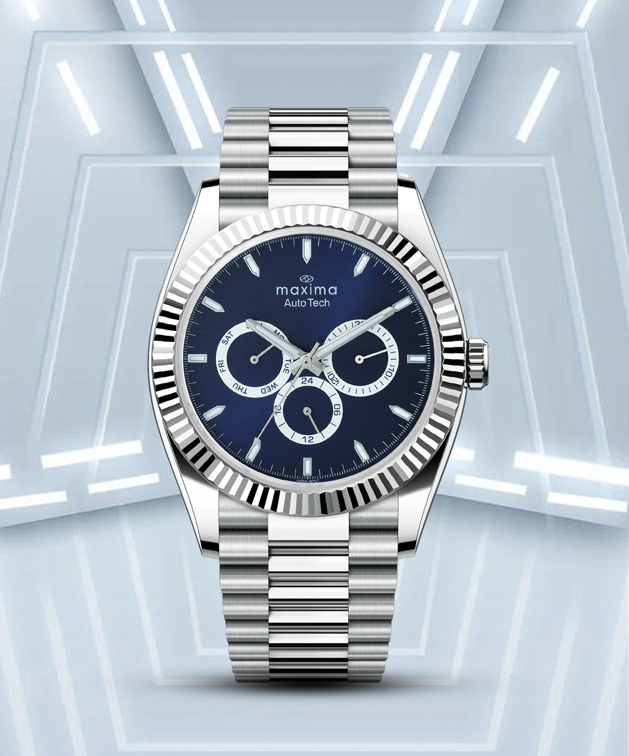 Image of MAXIMA 70790CMGI Auto Tech Collection Blue Dial Silver Strap Analog Watch - For Men