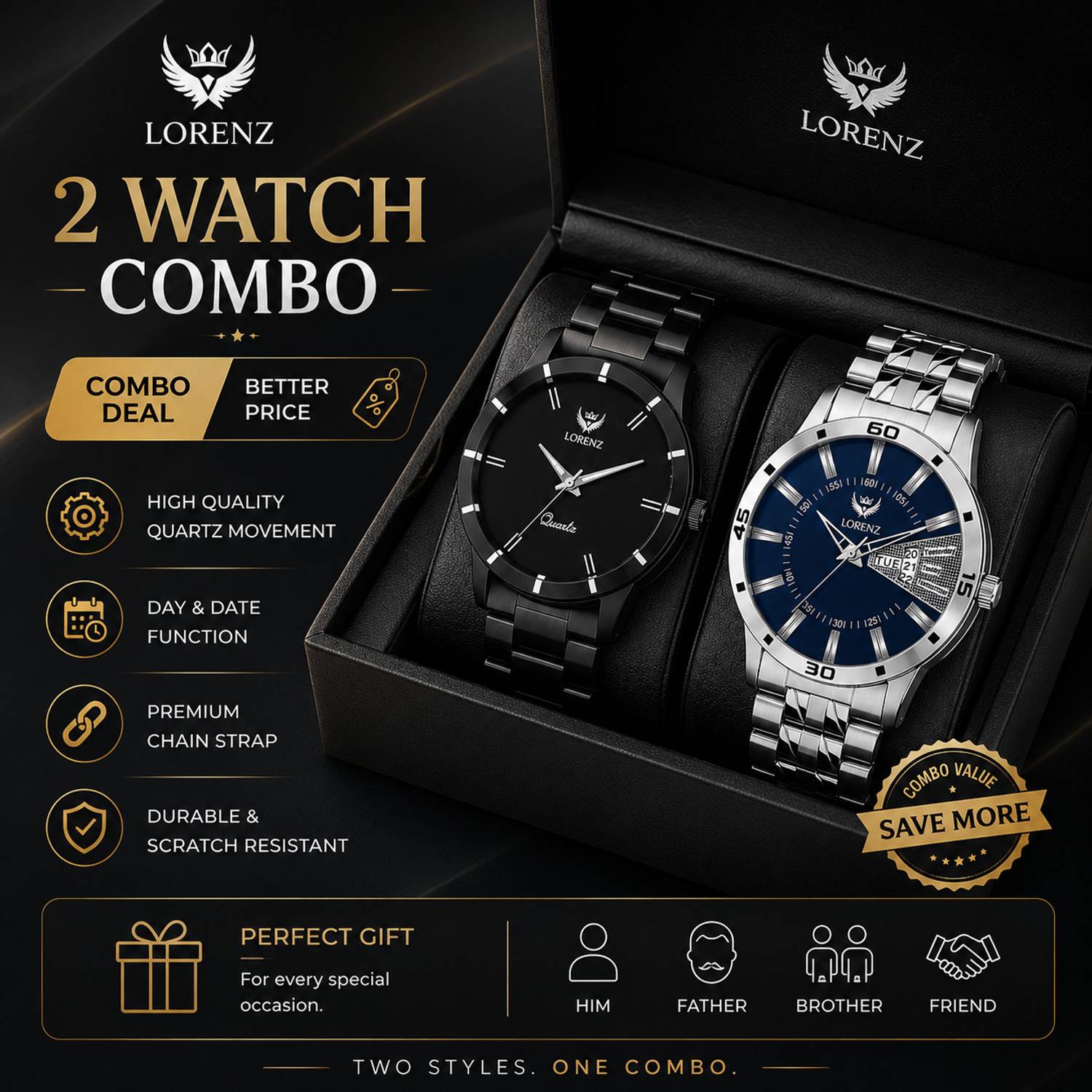 LORENZ MK-6265A Combo of 2 Stainless Steel Analog wrist watch