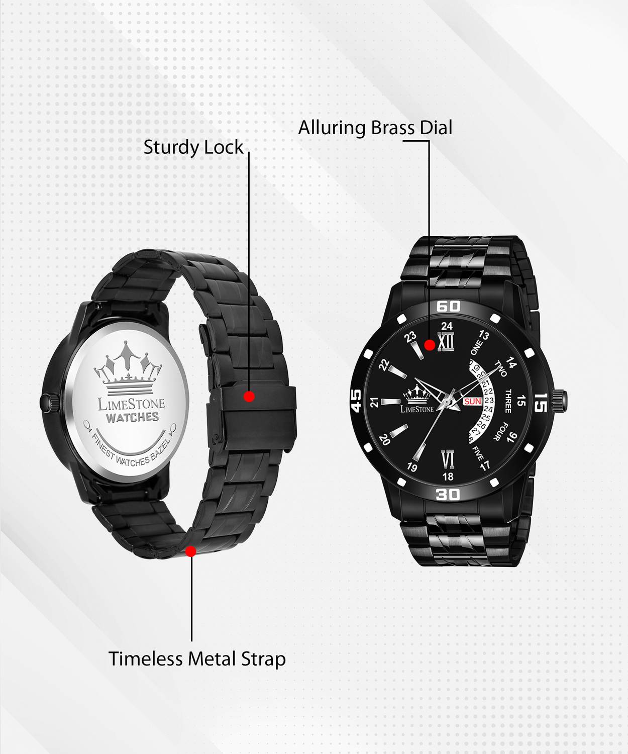 LIMESTONE All Black Day & Date Quartz Watch - Image 2
