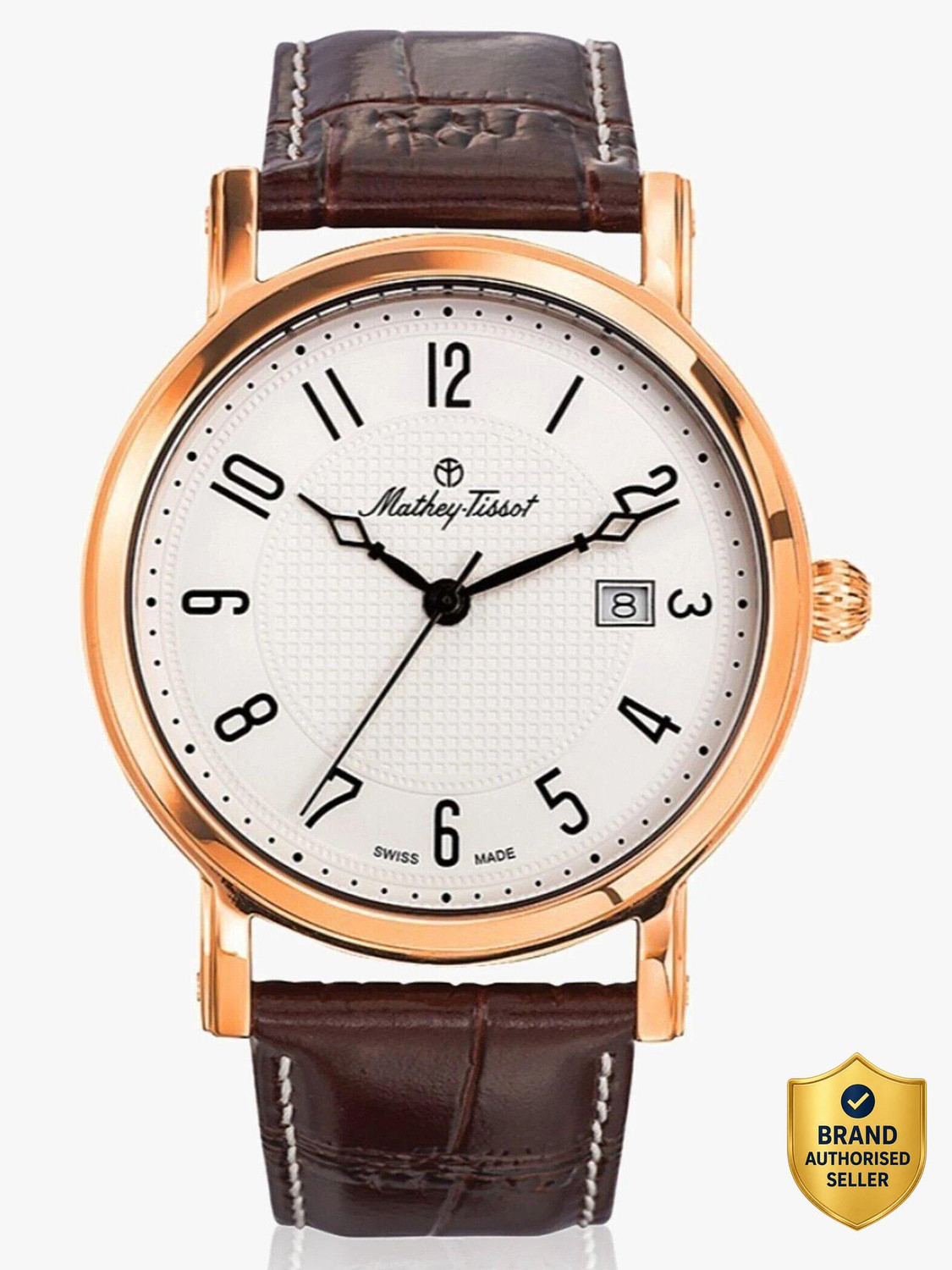 Image of Mathey-Tissot HB611251PG Swiss Made City Leather Quartz Ronda 505 H3 Movement White Dial Analog Watch - For Men