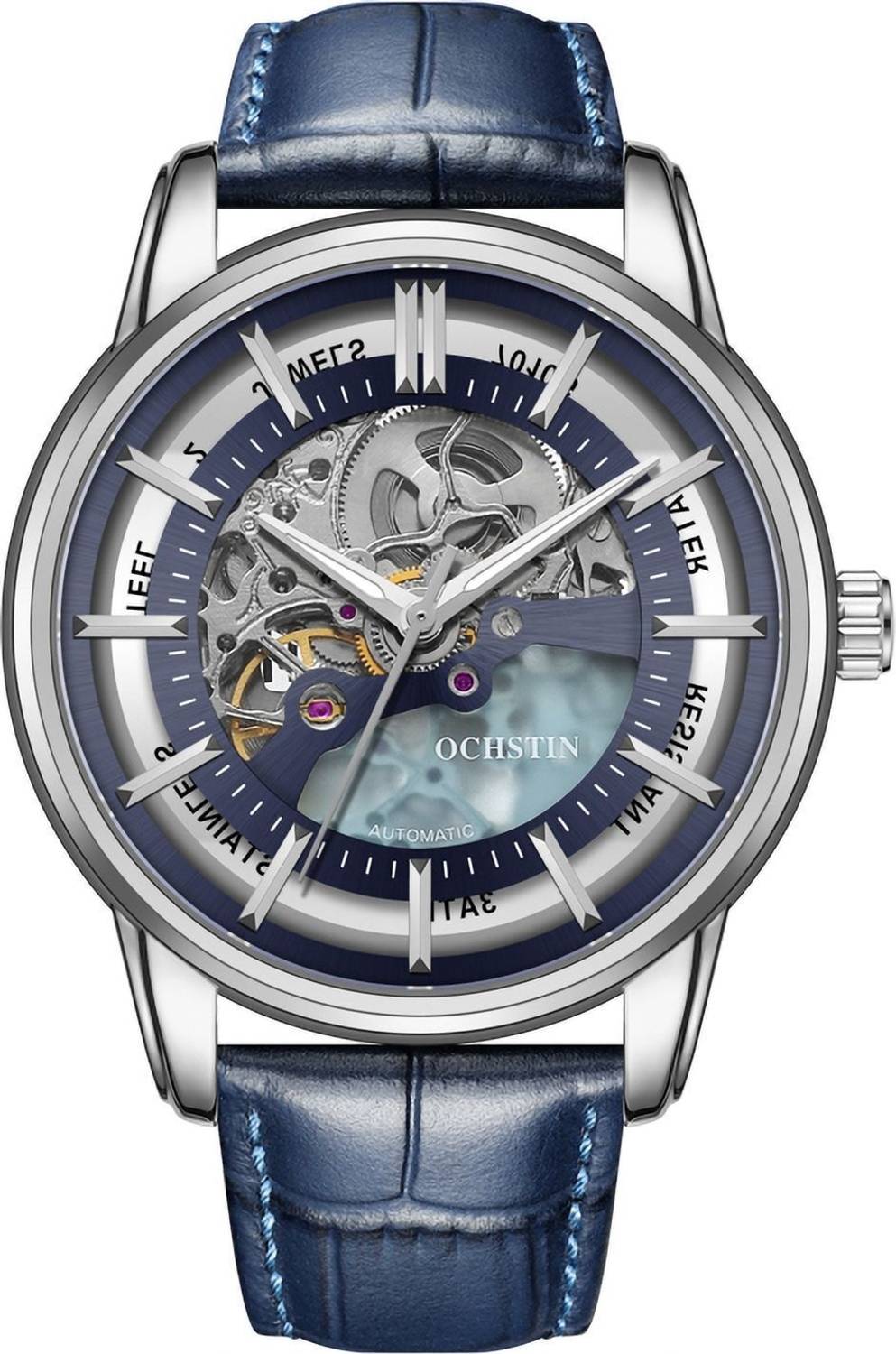 Ochstin Men's Blue Dial Automatic Mechanical Skeleton Watch - Image 1