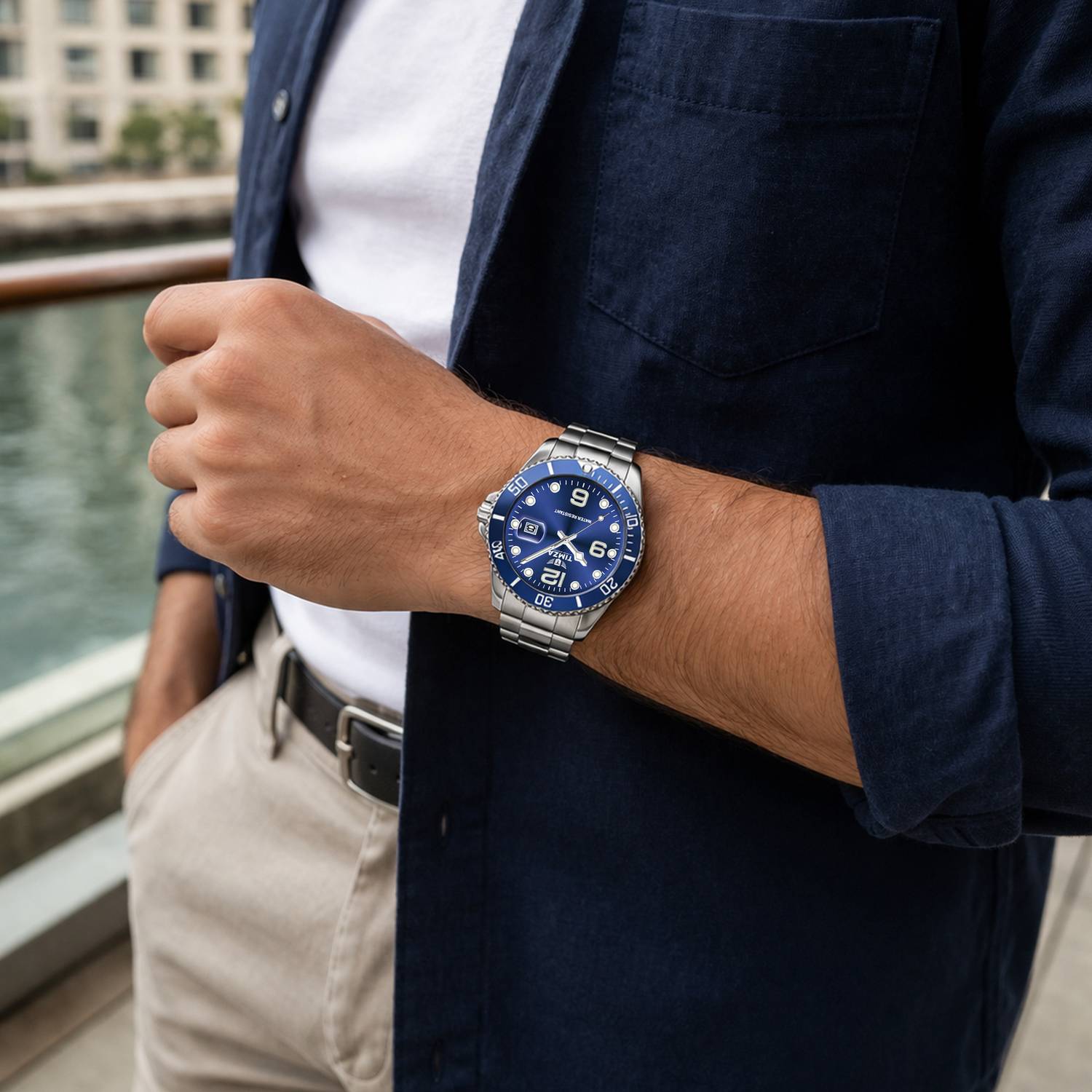 TIMZA Neptune Blue - TX-1010 Men's Luxury Stainless Steel Quartz