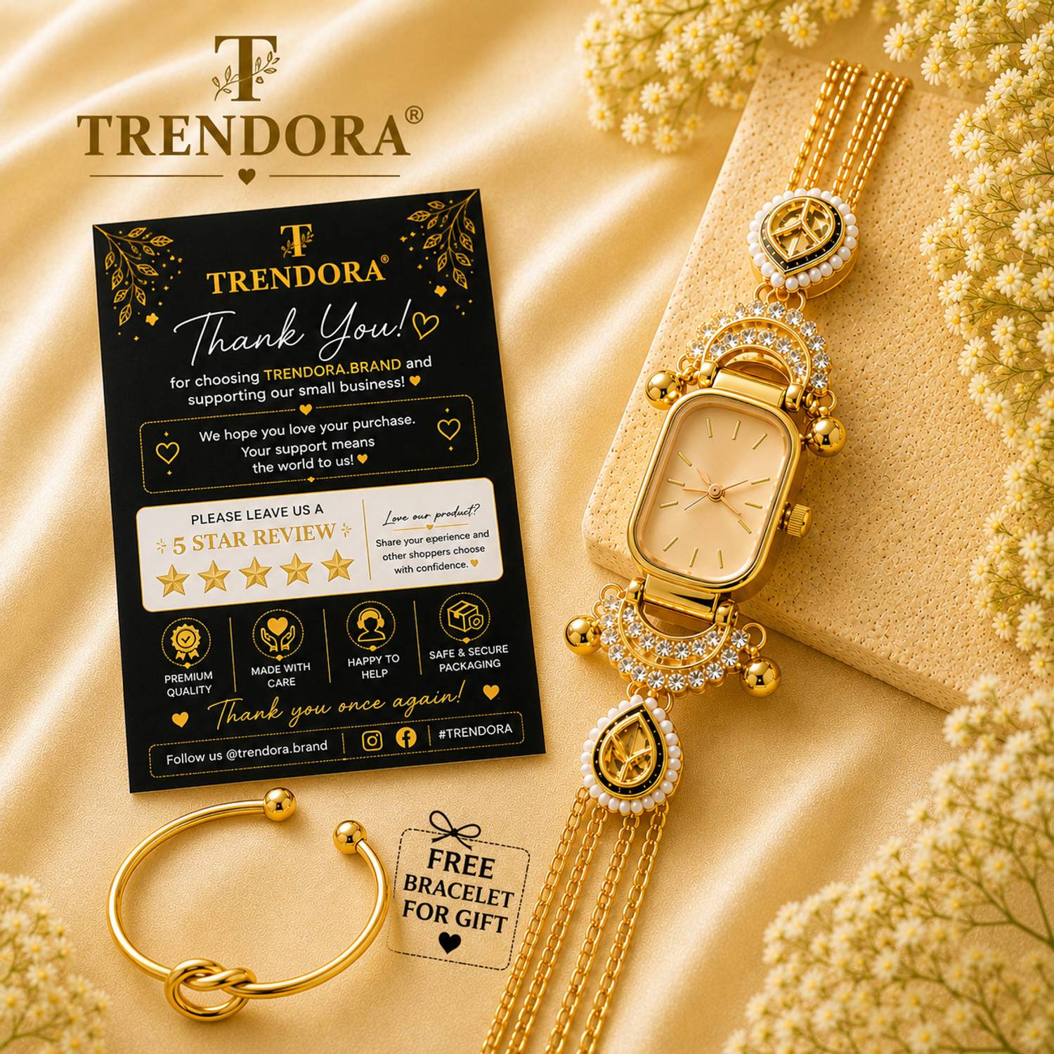 TRENDORA Women's Gold Bracelet Analog Watch Pack of 2 - Image 2