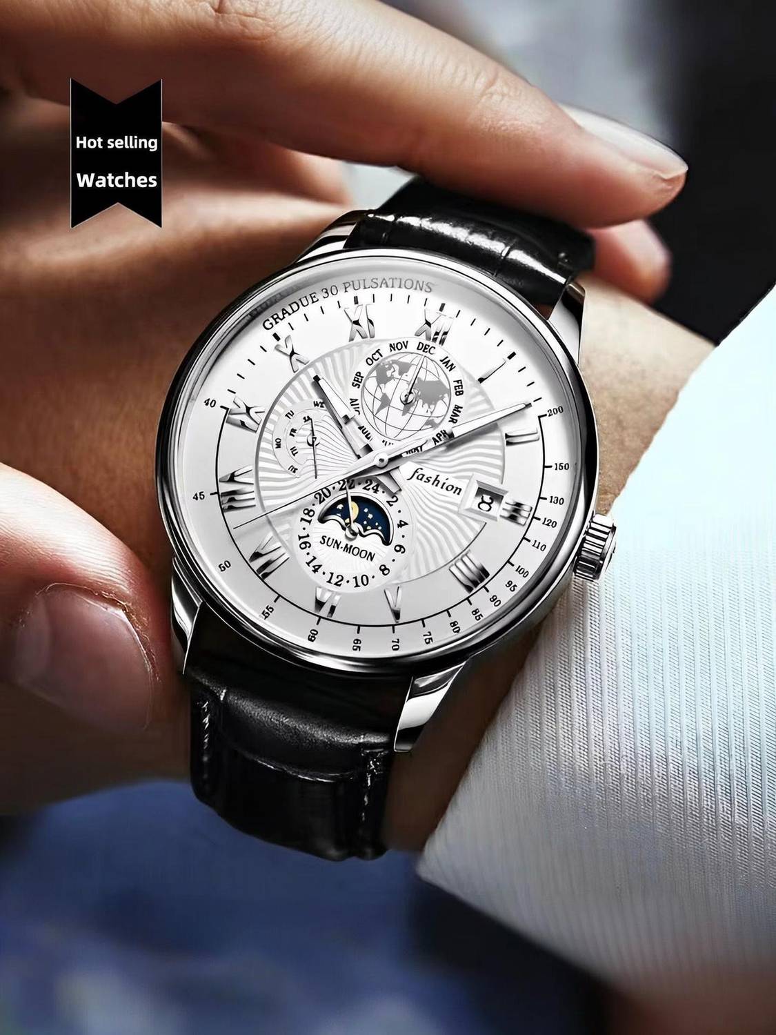 MINGURI Model 2025 Men's Leather Strap Watch - Image 1