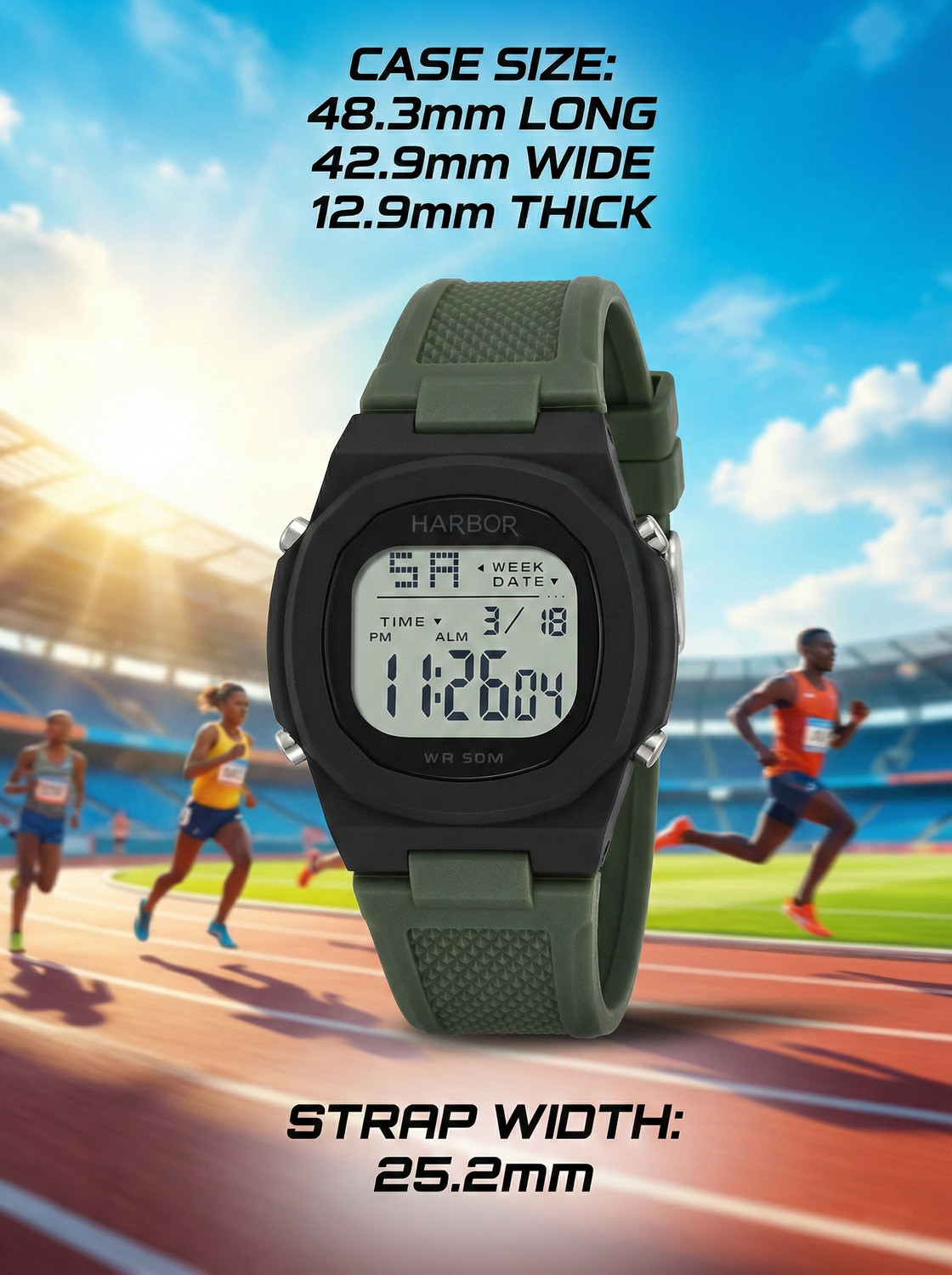Image of Harbor 9147 Green sporty modern outdoor look with bold black case & green textured strap Watch Digital Watch - For Men