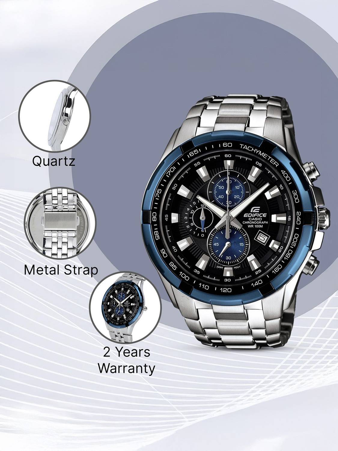 CASIO Edifice EF-539D-1A2VDF Black Dial Silver Stainless Steel Watch - Image 3
