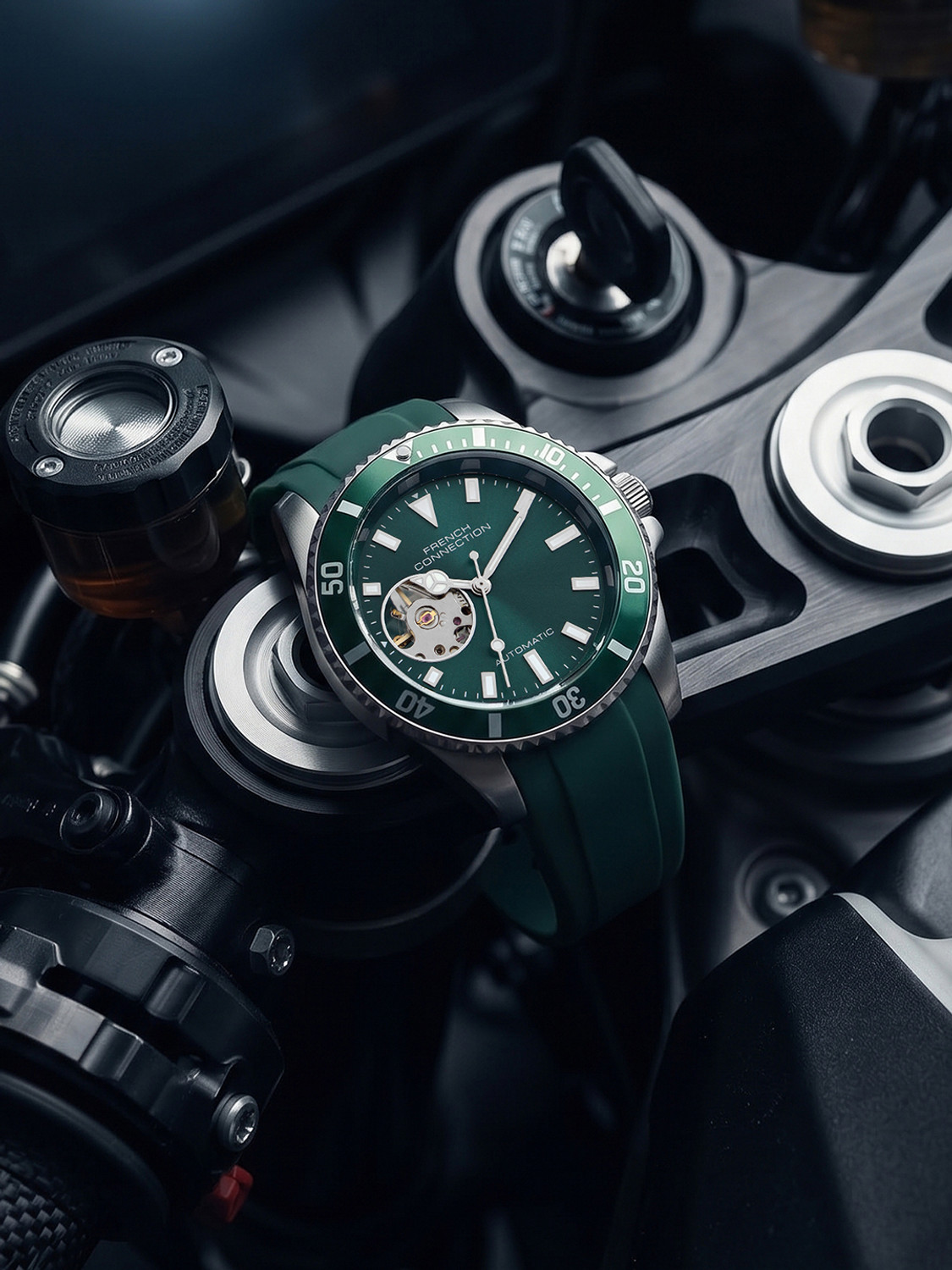 Image of French Connection Green Sunray Round Dial Automatic Analog Watch - For Men FCA55N
