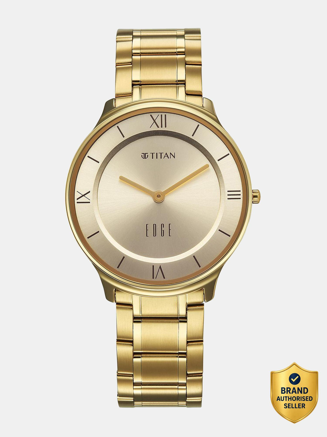 Image of Titan Edge Gleam Edge Gleam Quartz Champagne Dial Golden Stainless Steel Strap Watch For Men Analog Watch - For Men