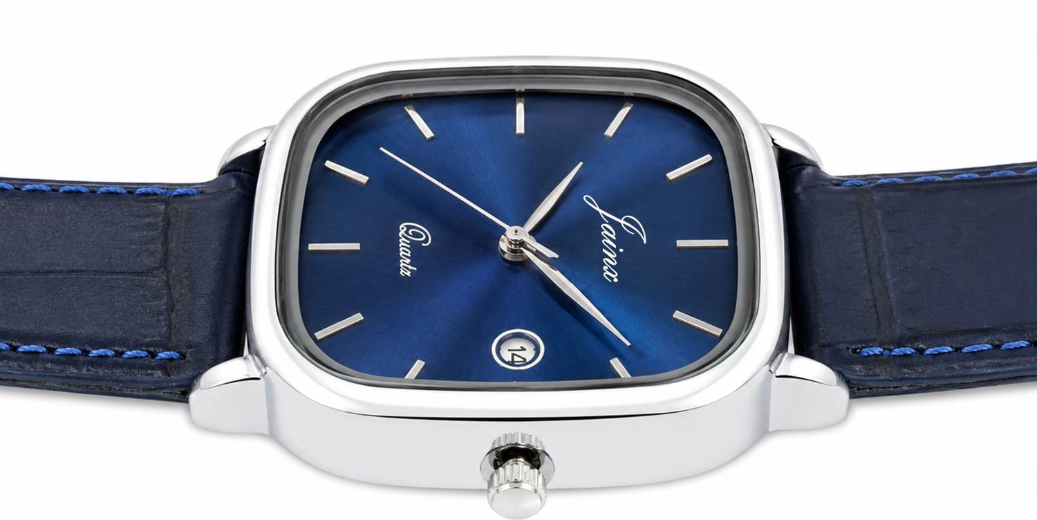 JAINX Square Blue Dial Date Leather Strap Watch for Men - Image 2