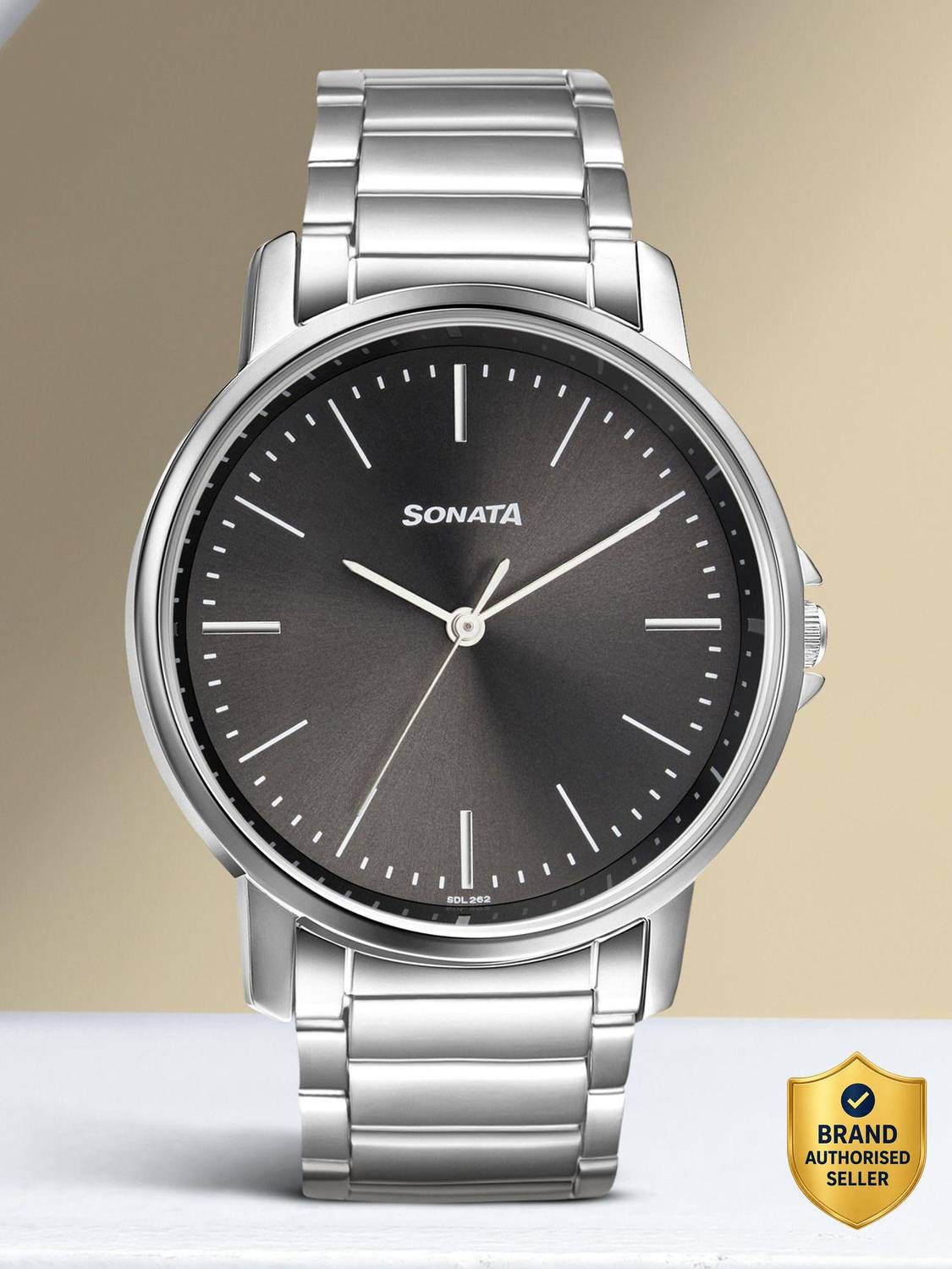 Sonata ESSentials Black Dial Silver Strap Watch - Men - Image 1