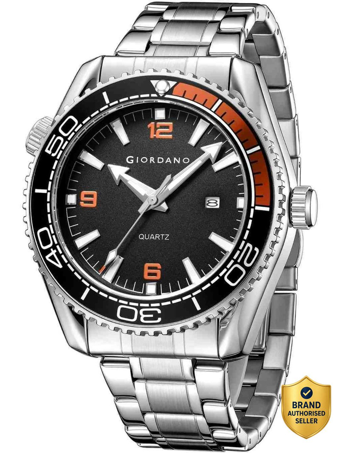 Image of GIORDANO Analog Quartz Watch for Men Round Dial, Rotating Bezel, Luminous Hour Markers, Stainless Strap-Date Display Analog Watch - For Men