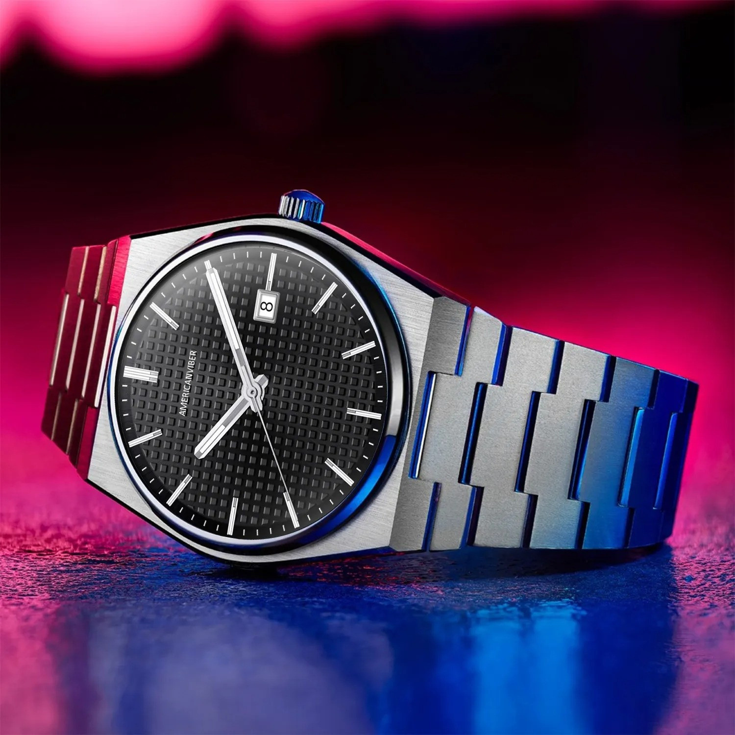 Image of Americanviber Premium Stainless Steel Men's Watch | Adjustable Lock | Date Display Analog Watch - For Men