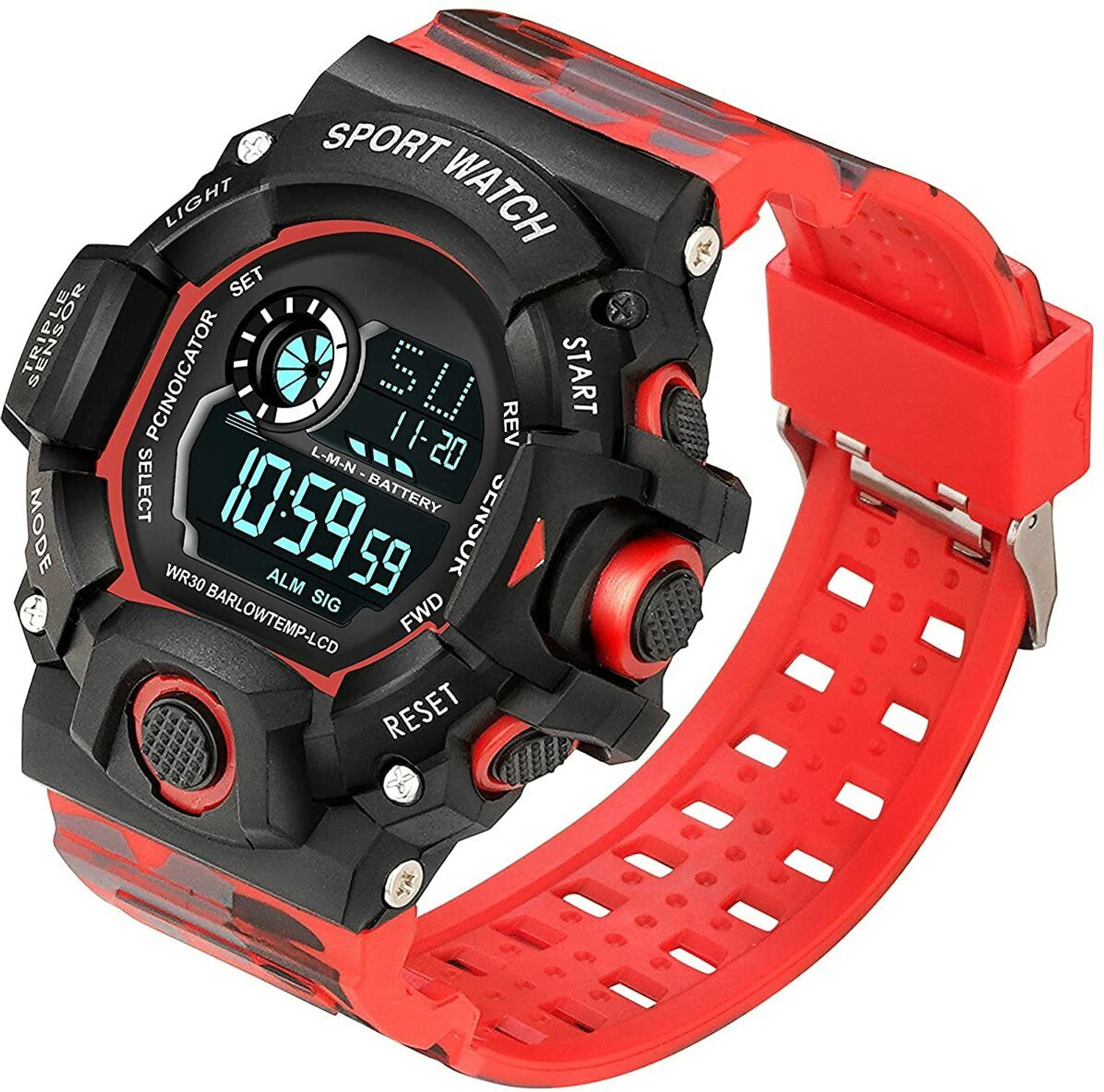 Image of selloria Red Strap 7 Lights Digital Watch - For Boys Digital Watch - For Boys