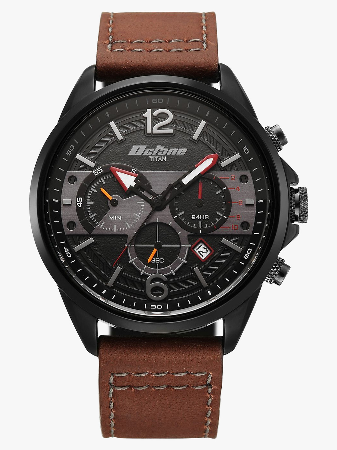 Image of Titan watch Quartz with Black Dial Brown Leather Strap Analog Watch - For Men