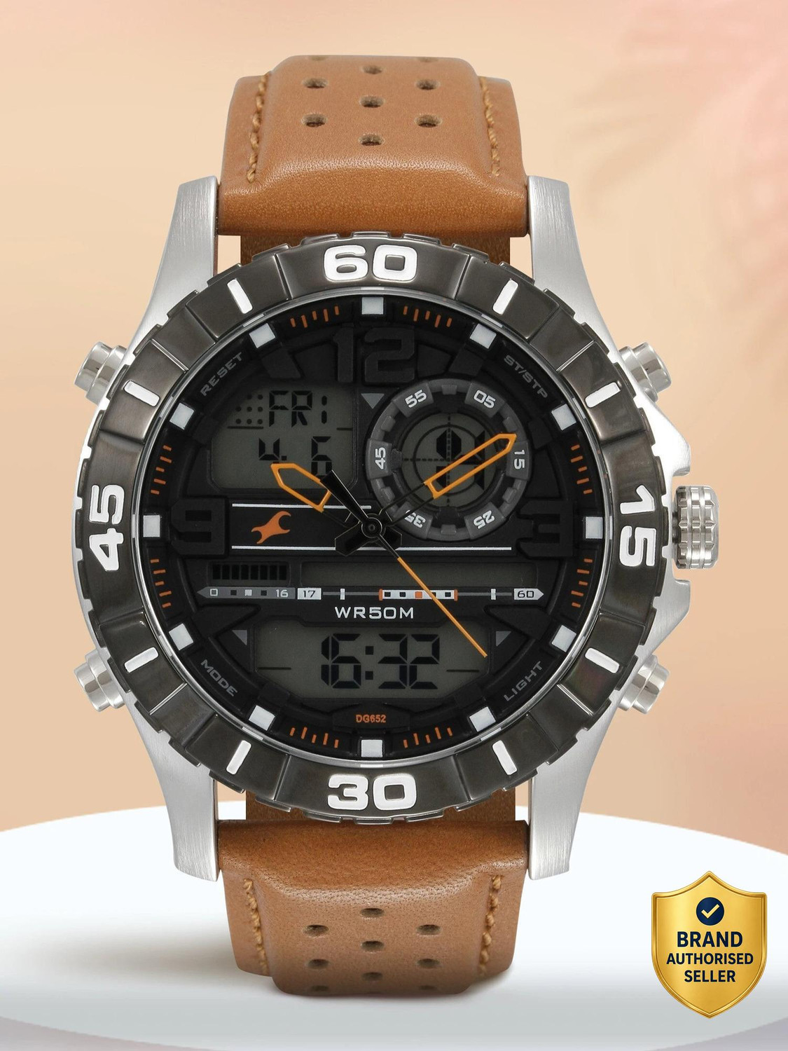 Fastrack NP38035SL04 Fastrack Digital Grey Dial Brown Leather Strap Analog-Digital Watch  - For Men