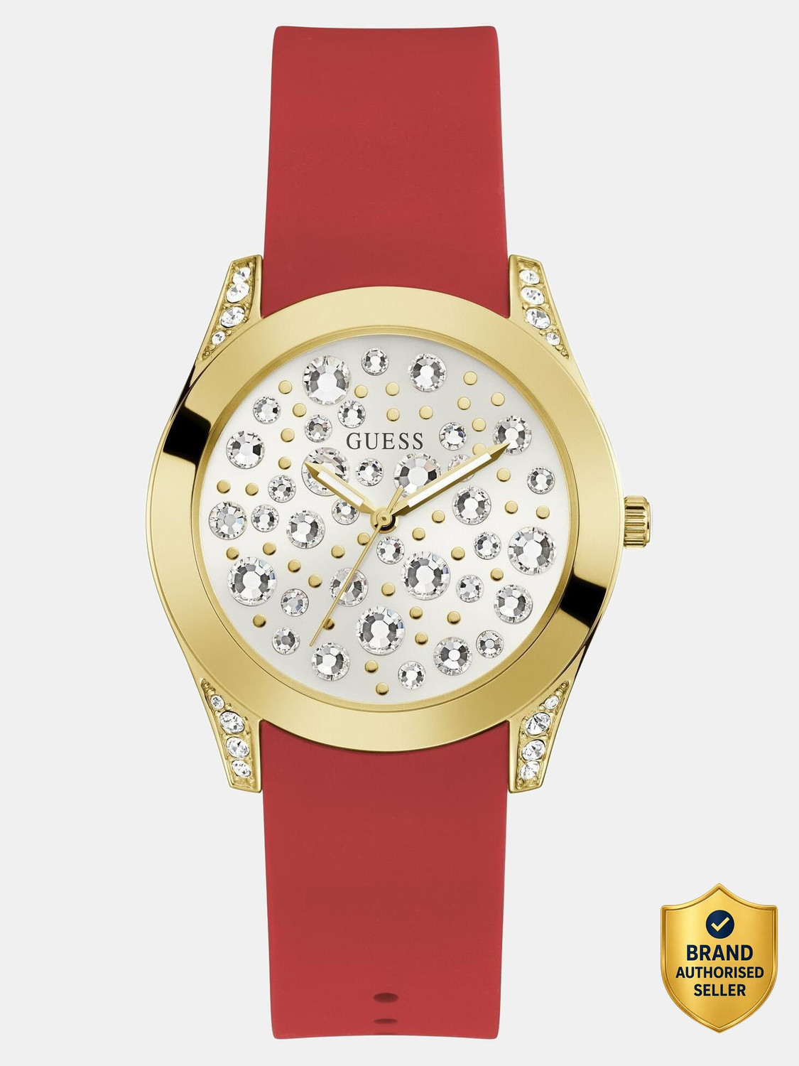 Image of GUESS White Dial With Clear Stones Analog Watch - For Women