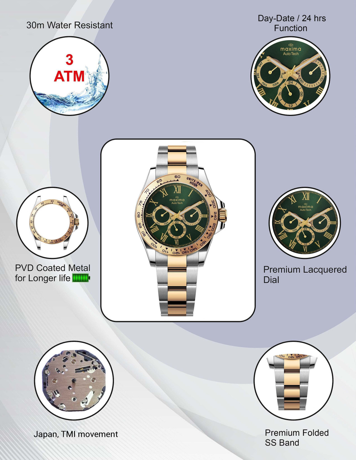 Image of MAXIMA 70782CMGT Auto Tech Collection Analog Watch - For Men