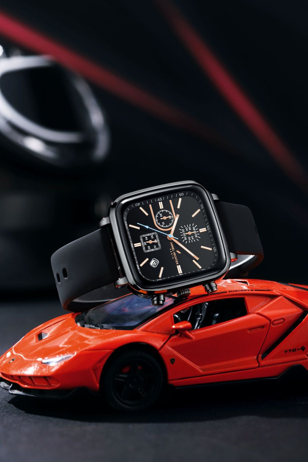 Image of DANIEL HECHTER Model DHM1002 Modern Multi Functional Watch for Men with Square dial and Silicon Band Analog Watch - For Men