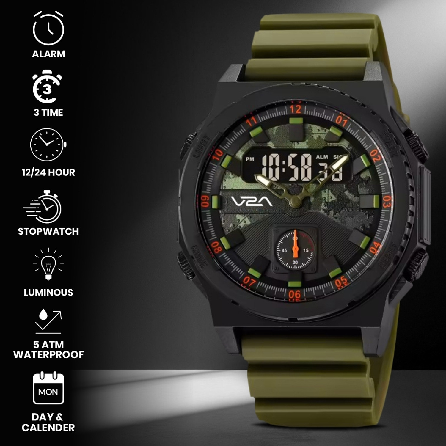 Image of V2A Stryke TERRAX 2855 Analog-Digital Watch for Men Sports & Outdoor Style Watch | 50M Waterproof Analog-Digital Watch - For Men