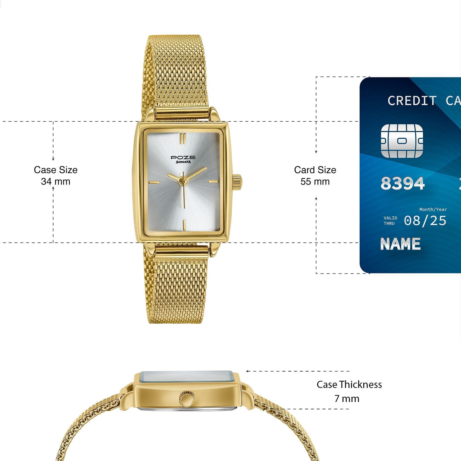 Image of SONATA Poze 8 Poze 8 Quartz Silver Dial IPG Mesh Strap Watch & Jewellery Combo Analog Watch - For Women