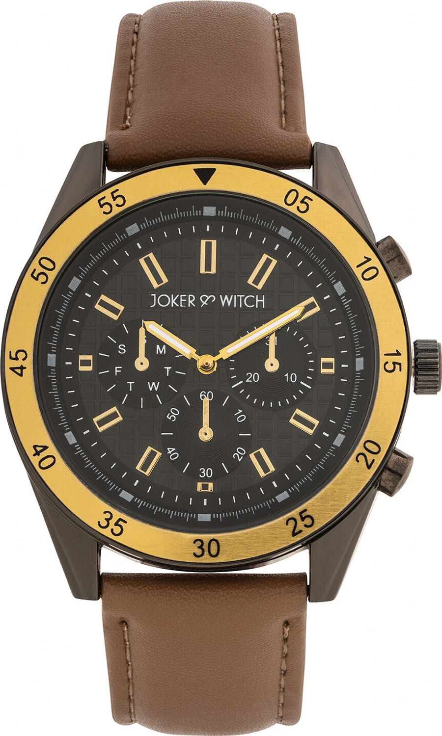 Image of Joker & Witch Joker & Witch Cobalt 44mm Charcoal Hydraulic Dial Brown PU Leather strap For Men Analog Watch - For Men
